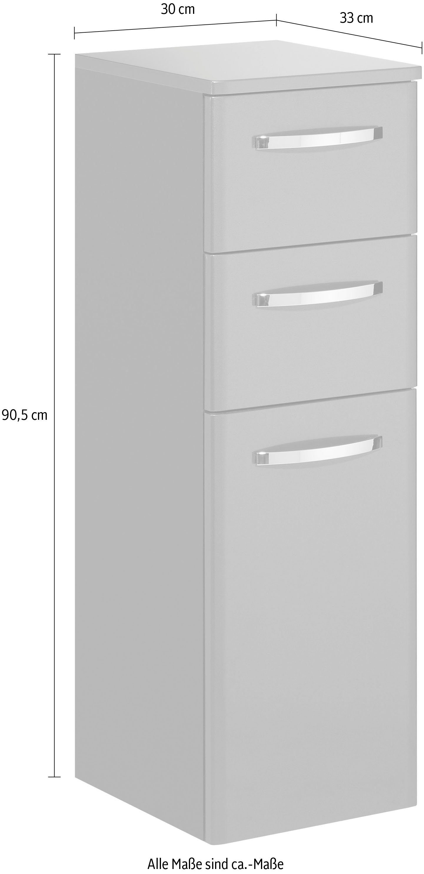 Saphir Onderkast Quickset 327 badkamermeubel, 1 deur, 2 laden, 30 cm breed Badkamer-onderkast inclusief deurdemper, grepen in glanzend chroom