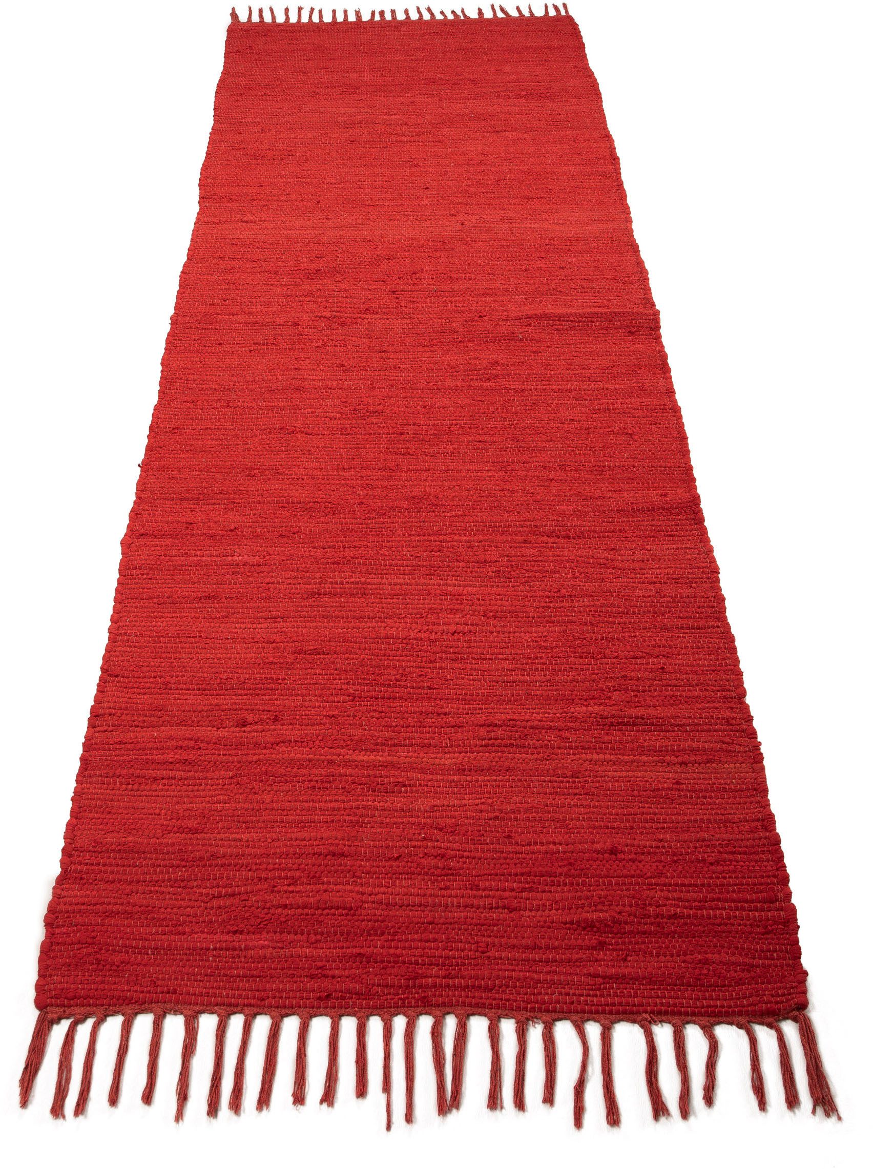 carpetfine Vloerkleed Kelim Chindi uni Tweezijdig te gebruiken kleed, puur katoen, met de hand geweven, unikleuren, met franje