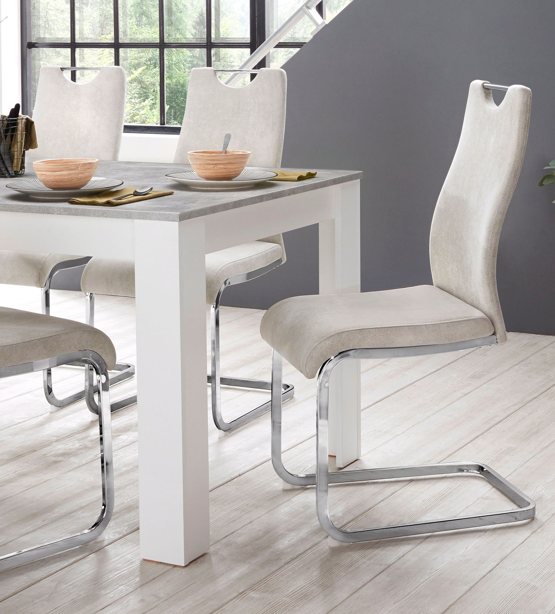 Home affaire Eetkamerstoel Milano (2 of 4 stuks), bekleding in microvezel of koord, sledestoel (set)