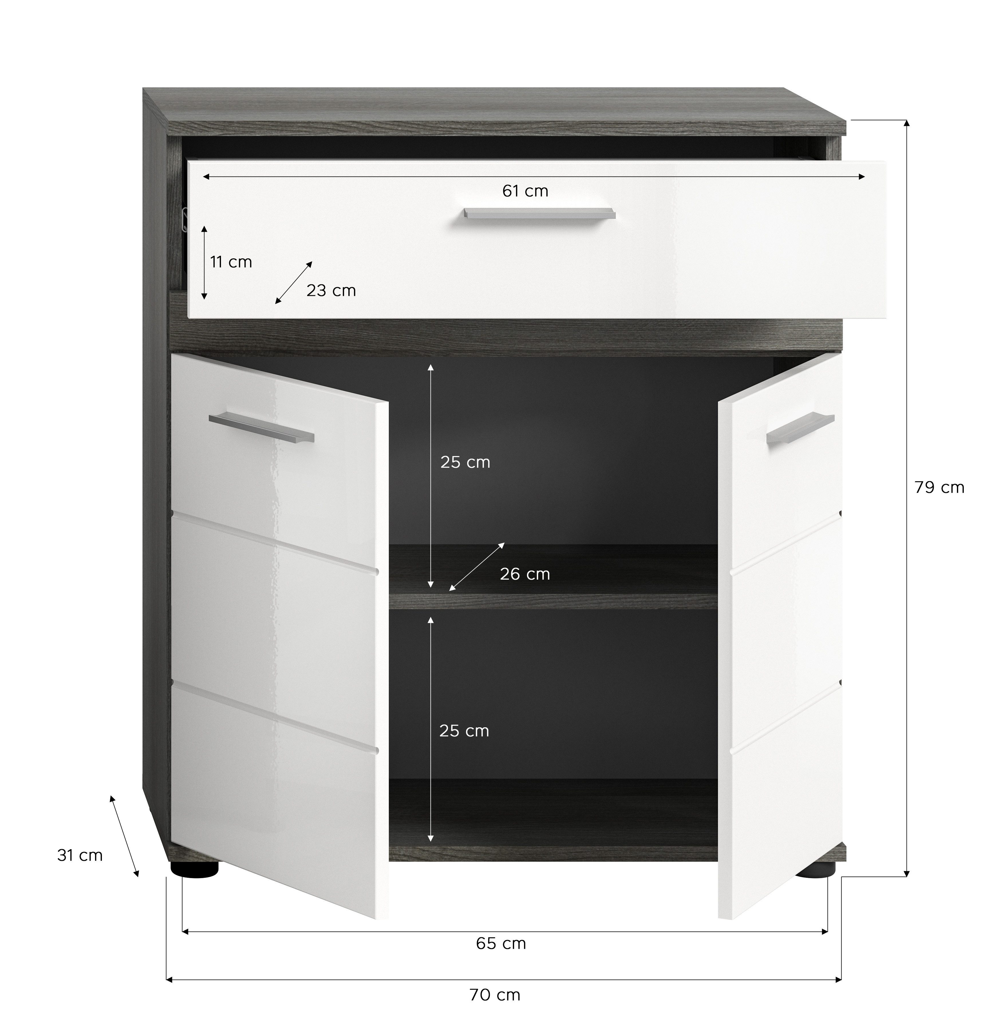 welltime Halfhoge kast LUCCA, TOPSELLER!, Hoogte 79 cm, 2 deuren, 1 lade, 1 legplank