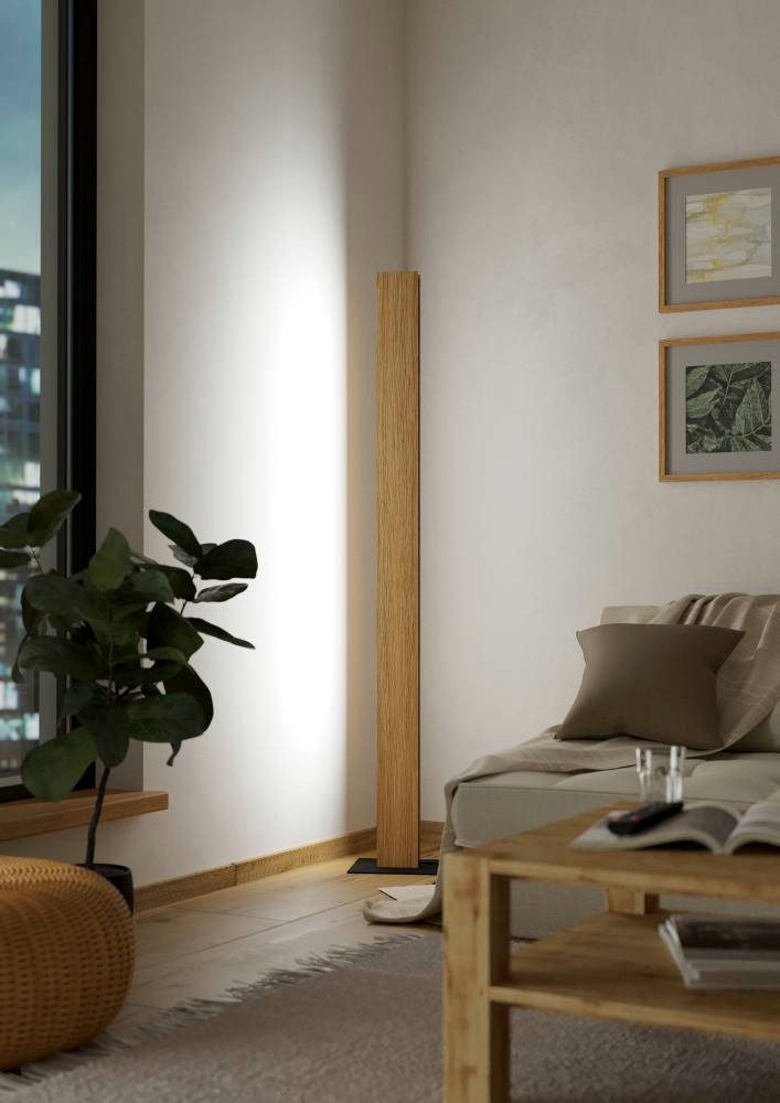 EGLO Staande lamp ANCHORENA-Z vloerlamp, hout, ZigBee 3.0, disco-modus, lamp Timer, app / spraakbesturing Alexa, 150 cm, excl. afstandsbediening (1 stuk)