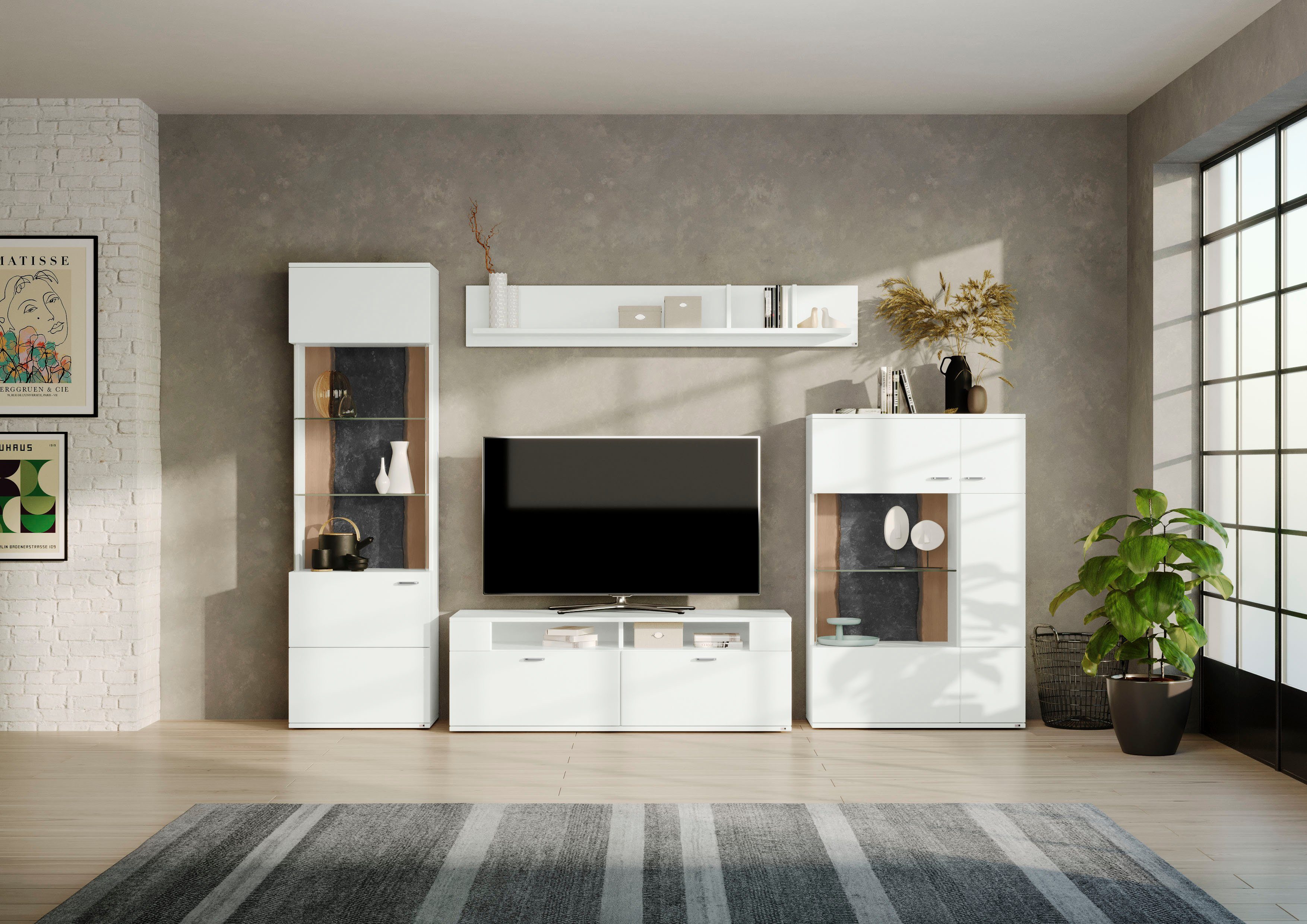 set one by Musterring Wandmeubel Tacoma Type 02, met wandboard (set, 4-delig) tv-wandmeubels wit
