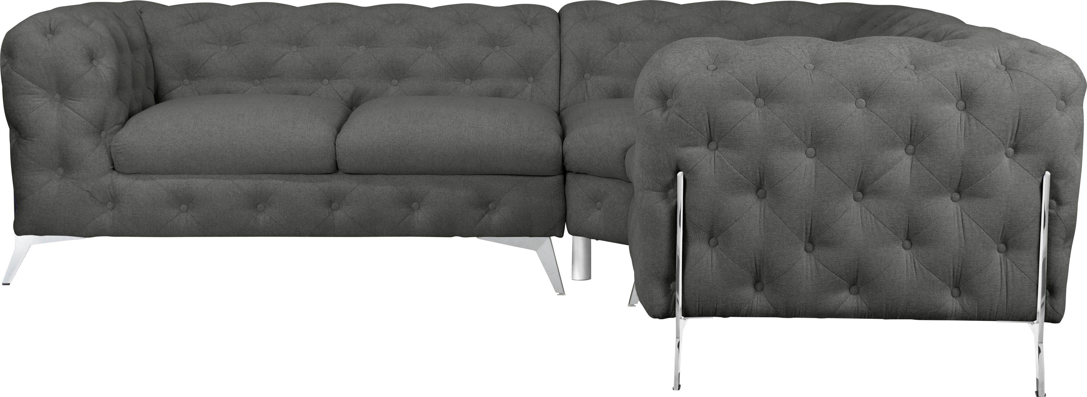 Leonique Chesterfield-bank Amaury L-vorm moderne chersterfield-look, breedte 262 cm, kleur van de poten ter keuze