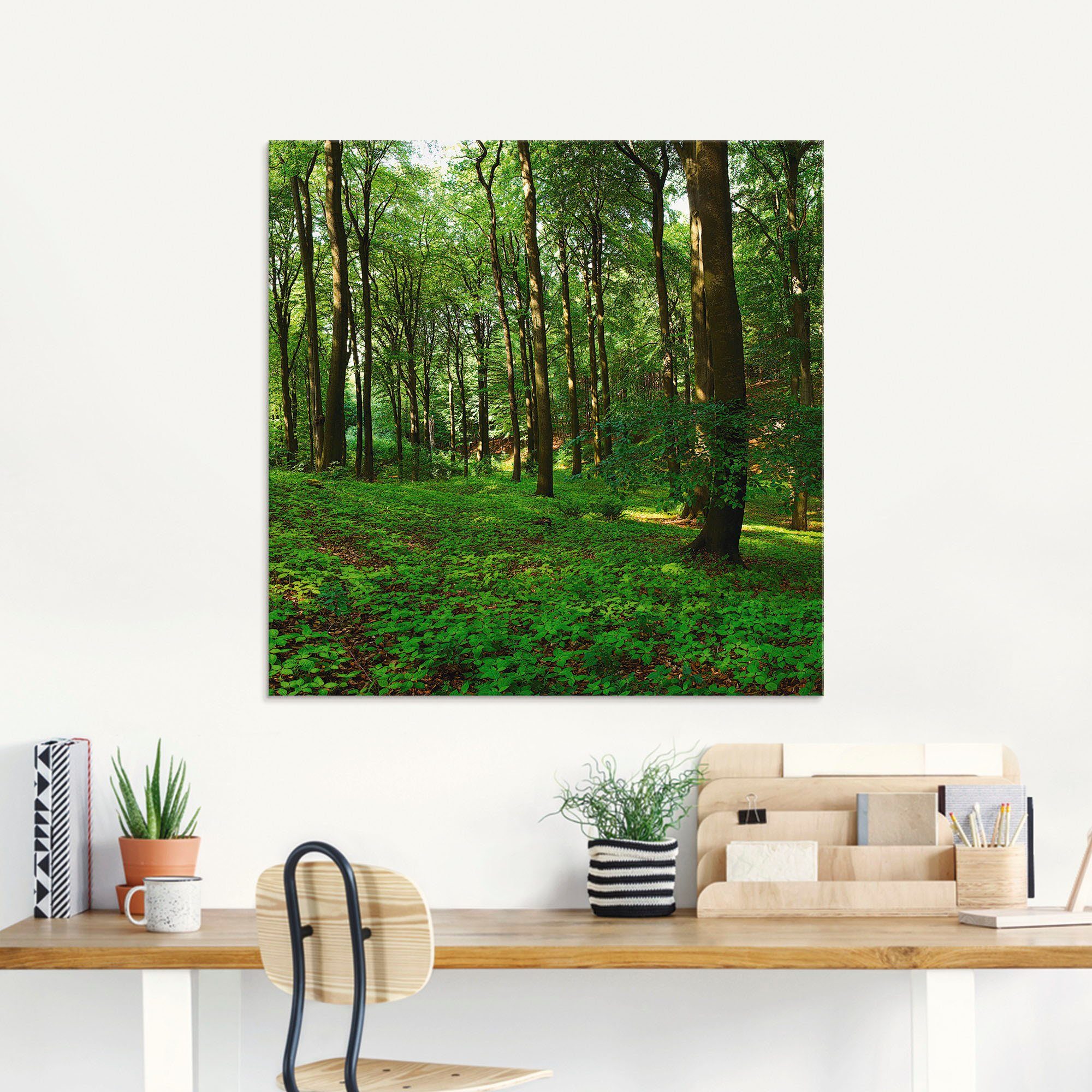 Artland Print op glas Panorama van een groen zomerbos