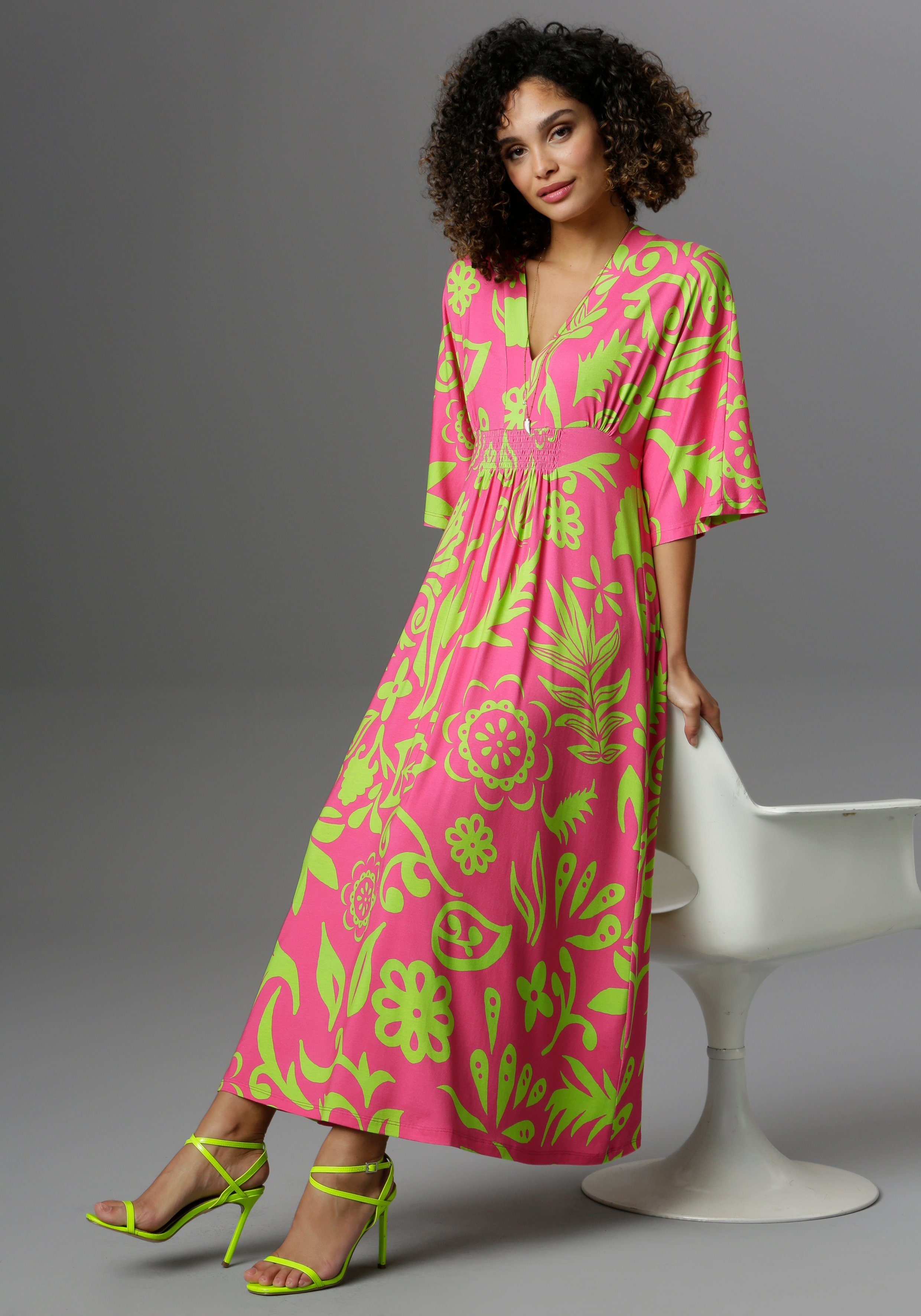 Aniston SELECTED Maxi-jurk met wijde 3/4-mouwen