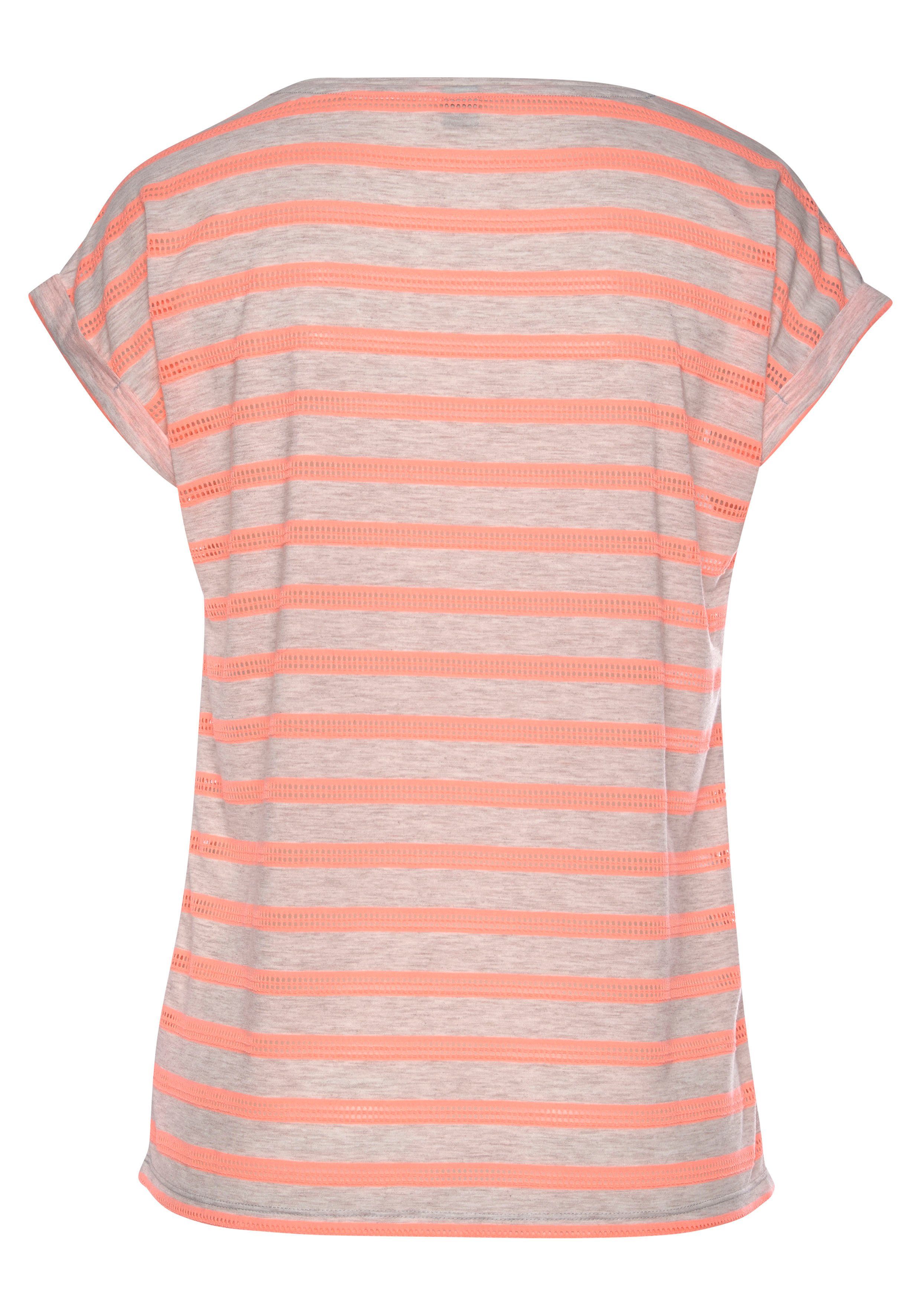 Vivance Shirt met korte mouwen met transparante neon inzetstukken, t-shirt, losse pasvorm, sportief