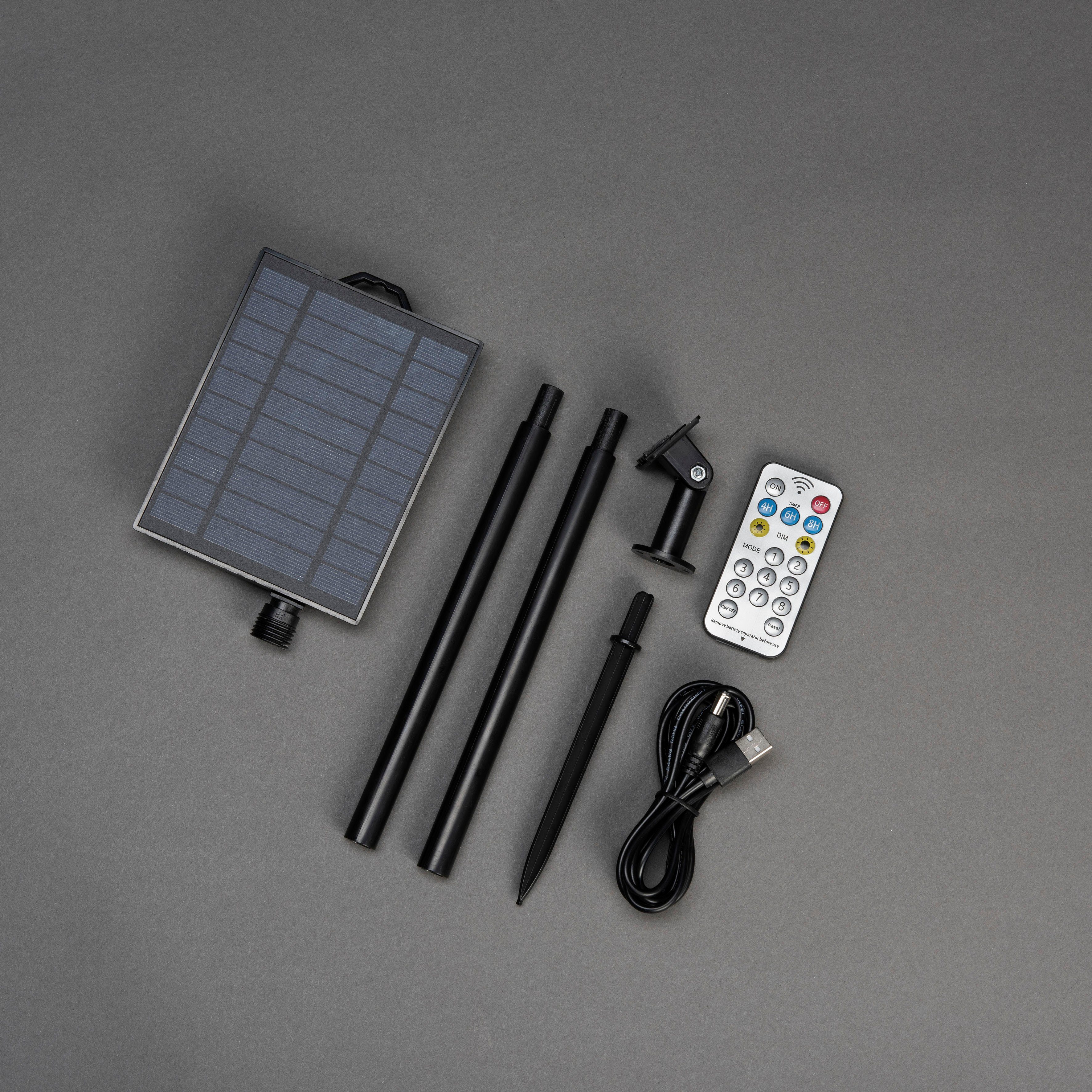 KONSTSMIDE Led-lichtgordijn LED solar ijsregenlicht gordijn, 200 amberkleurige diodes, timer Afstandsbediening dimbaar, 8 lichtfuncties, zonnebox oplaadbaar via USB (2 stuks)
