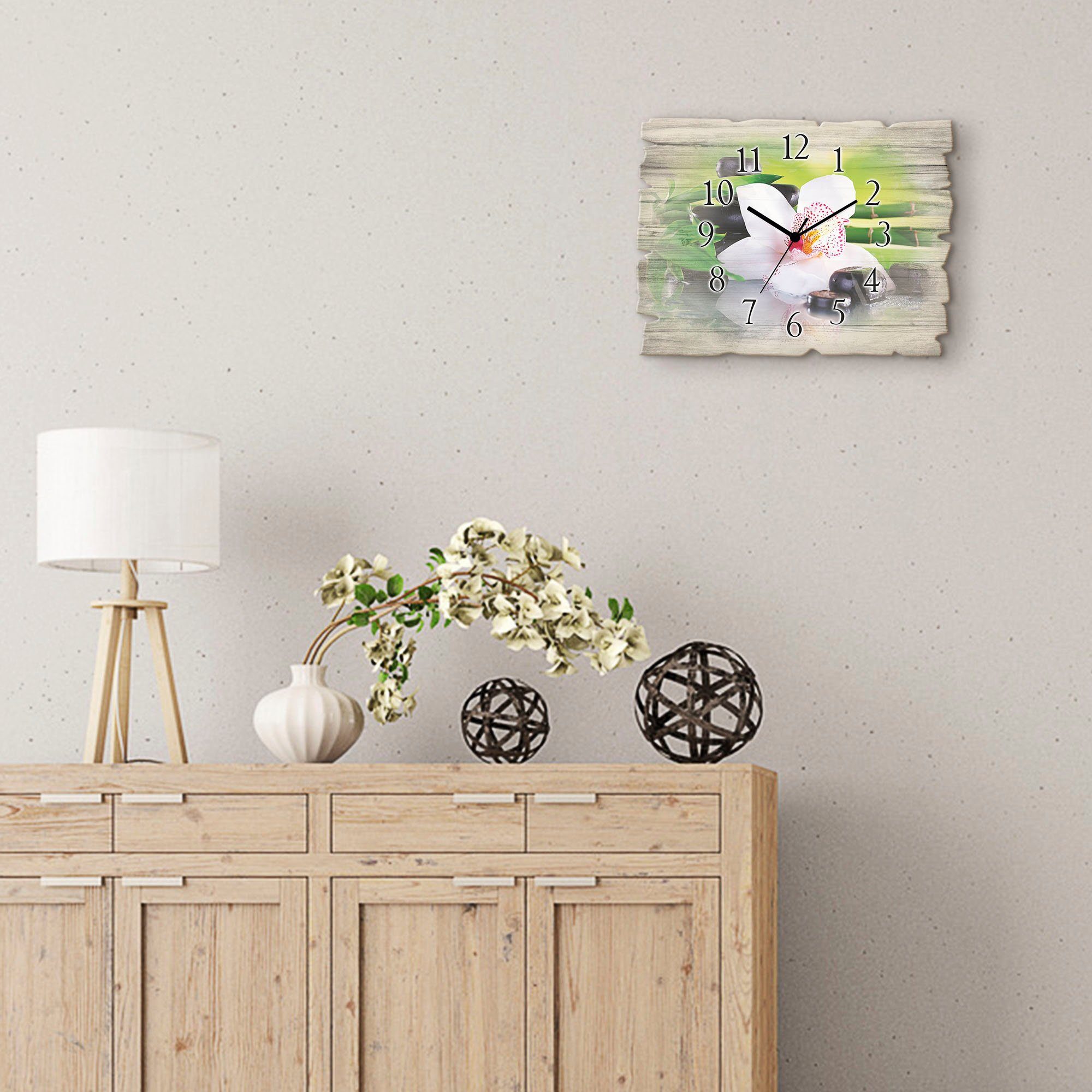 Artland Wandklok Spa stenen bamboe takjes orchidee optioneel verkrijgbaar met kwarts- of radiografisch uurwerk, geruisloos zonder tikkend geluid
