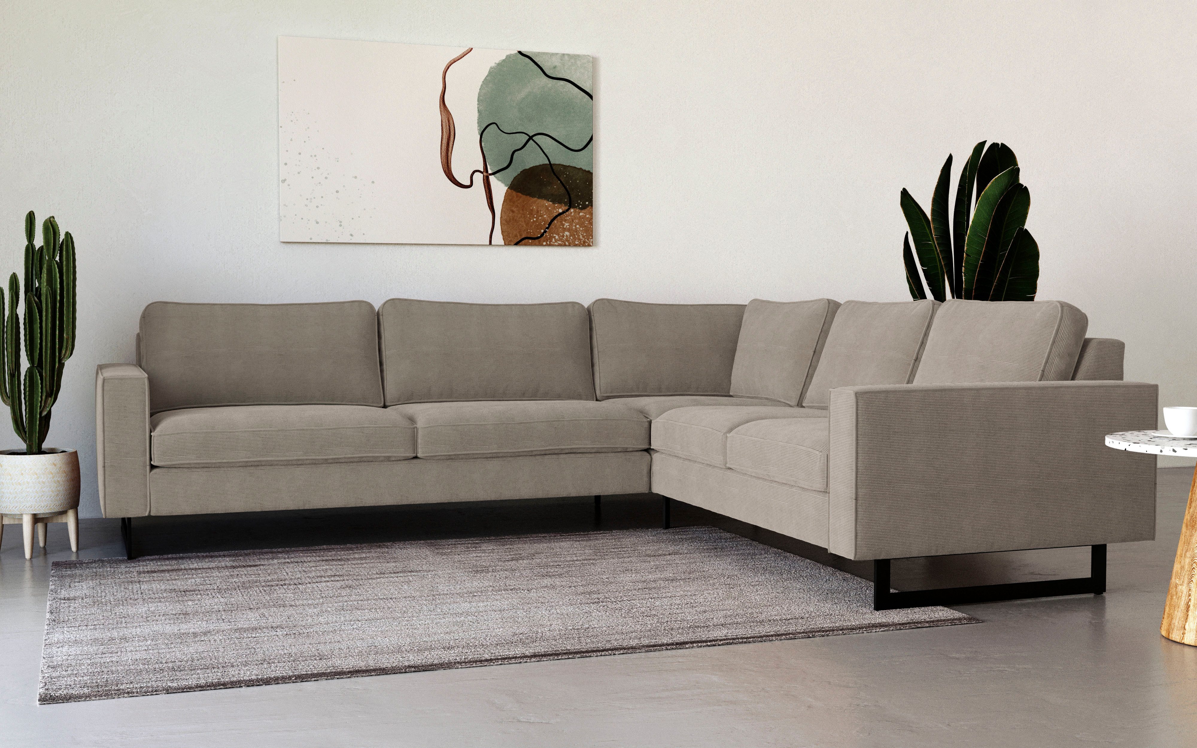 Places of Style Hoekbank Pinto, 250/290 cm, langere schenk, XXL, ottomaan grijs, hoekbanken, Lange zijde links