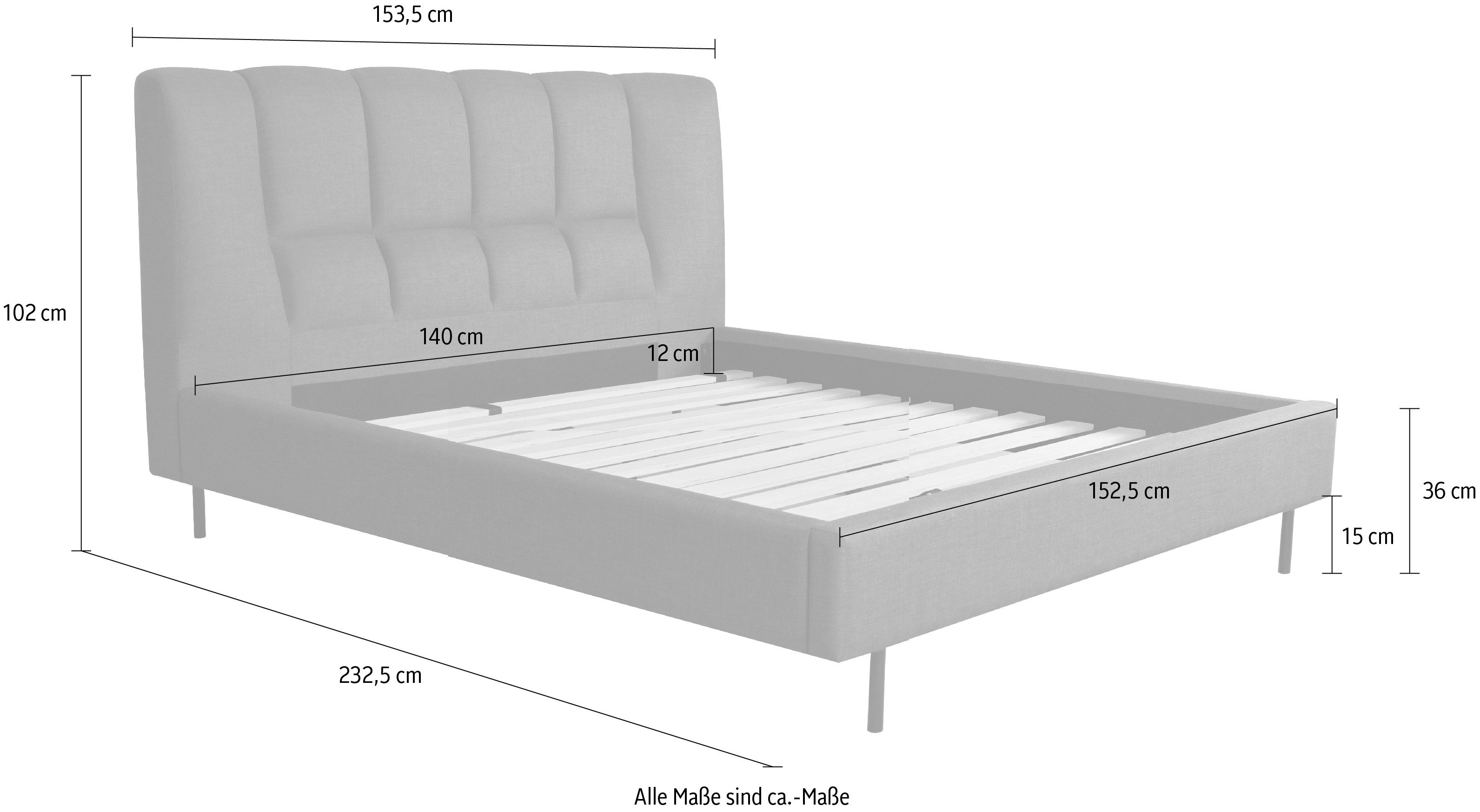 Leonique Gestoffeerd bed Silene inclusief lattenbodem, verkrijgbaar in 140 & 180 cm breedte
