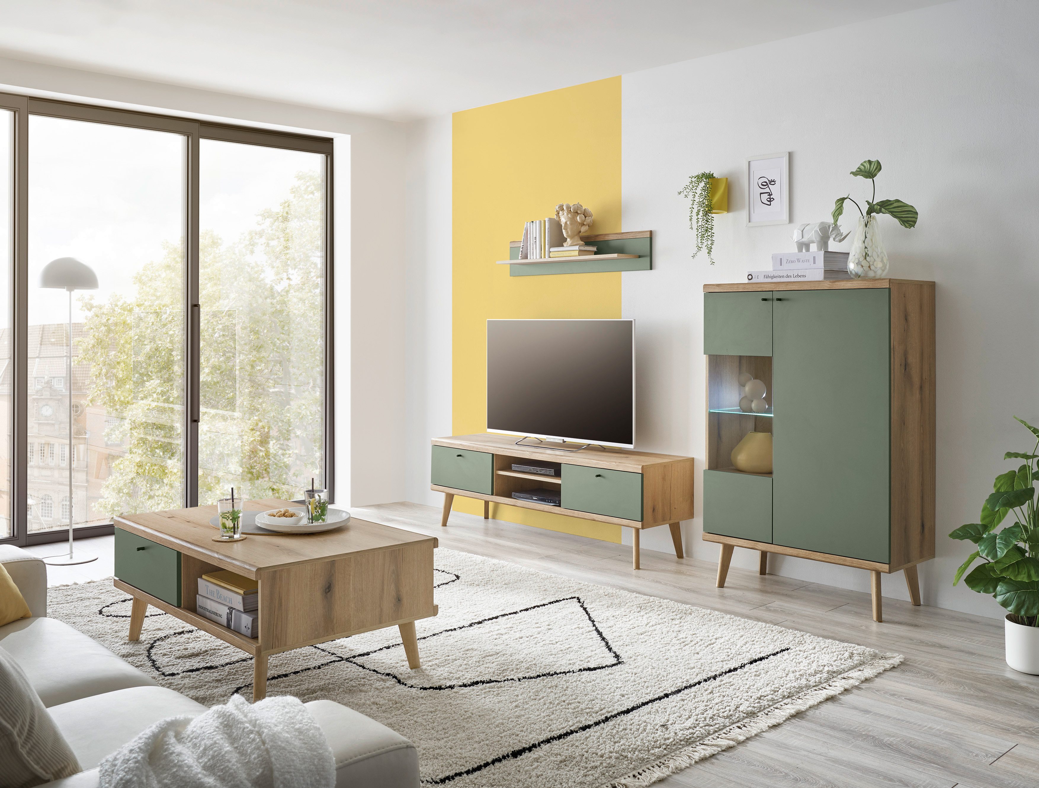 INOSIGN Wandmeubel MAVAS in moderne trendkleur, handgrepen van metaal (zwart), breedte 260 cm (set, 3-delig)