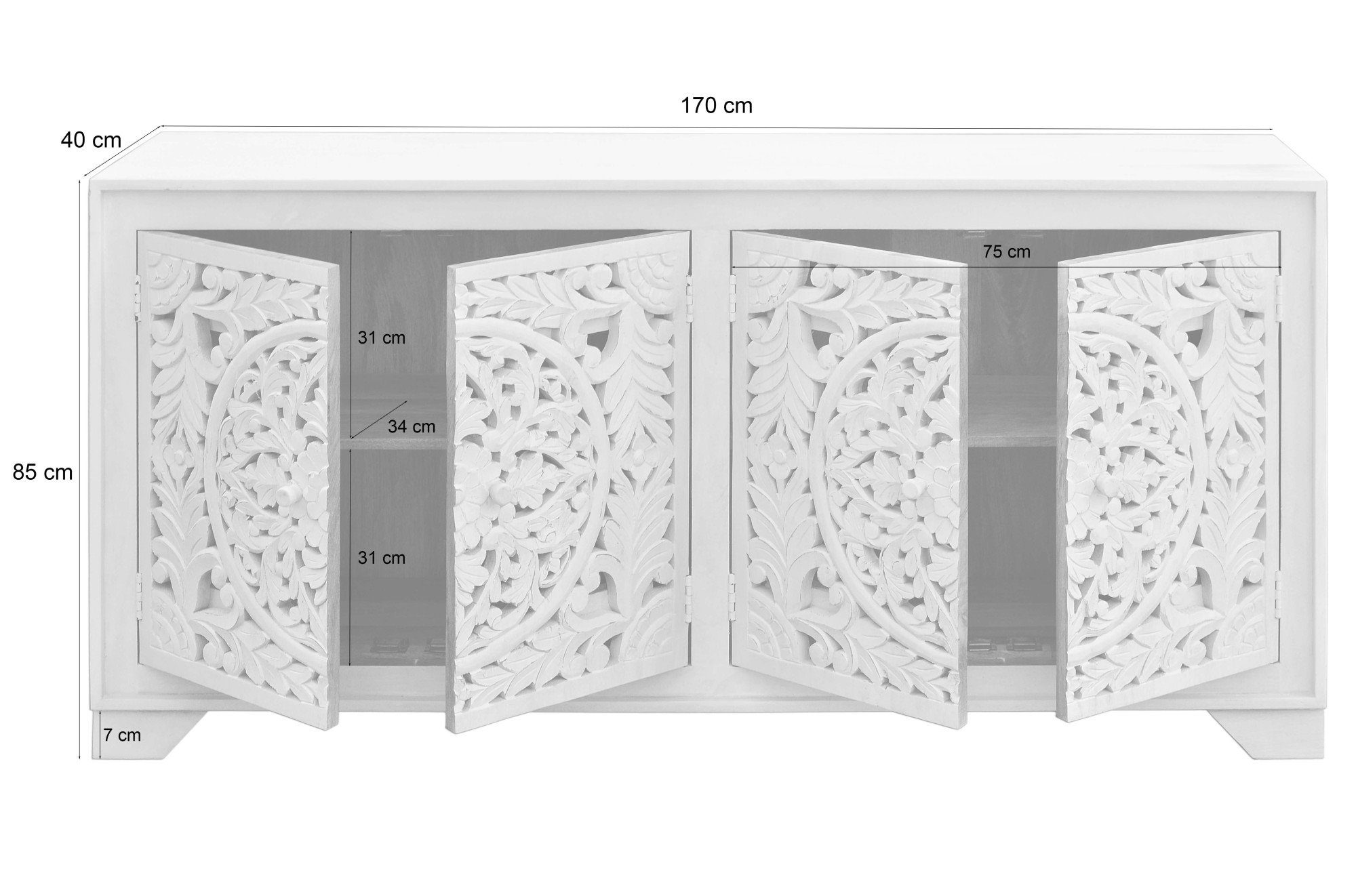 Home affaire Dressoir Kenmare Commode van mangohout, decoratieve snijwerk, breedte 170 cm