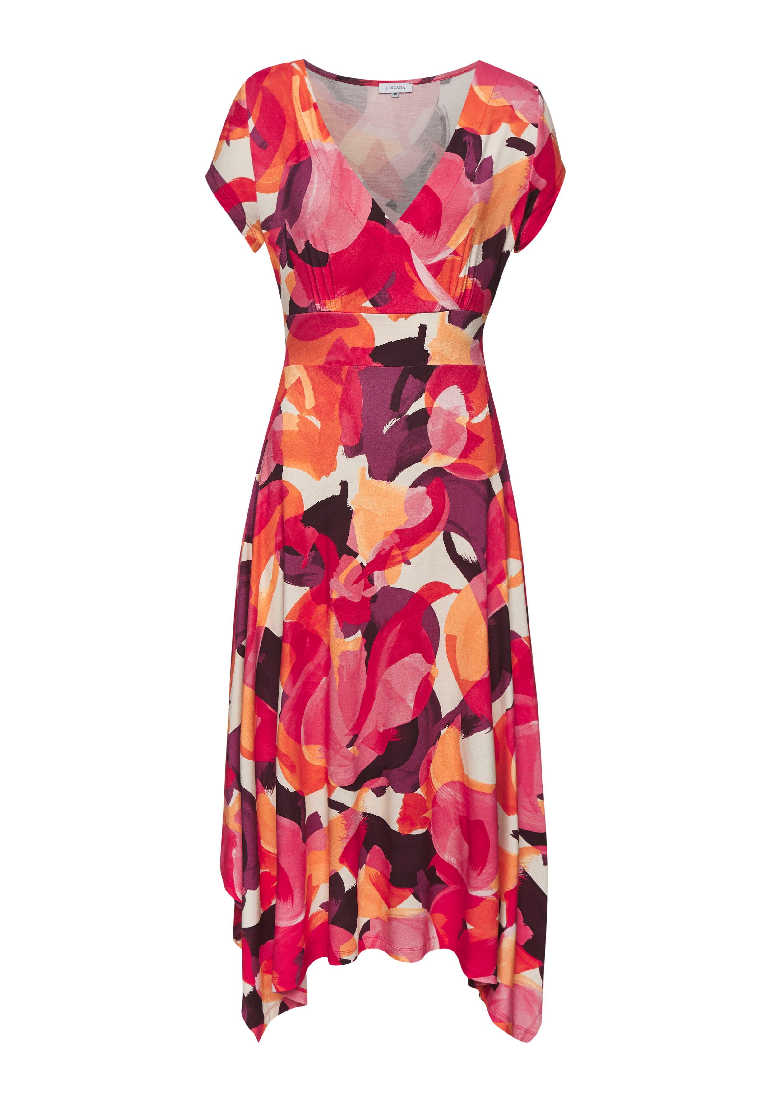 Vivance Midi-jurk met alloverprint luchtige zomerjurk in wikkellook strandjurk