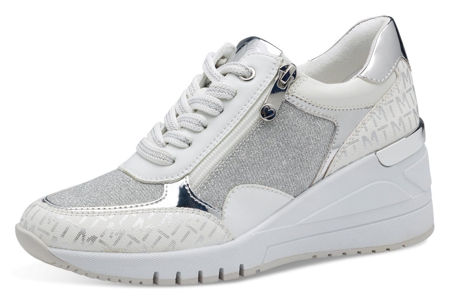 Marco Tozzi Sneakers met sleehak vrijetijdsschoen, lage schoen, veterschoen in vegan uitvoering