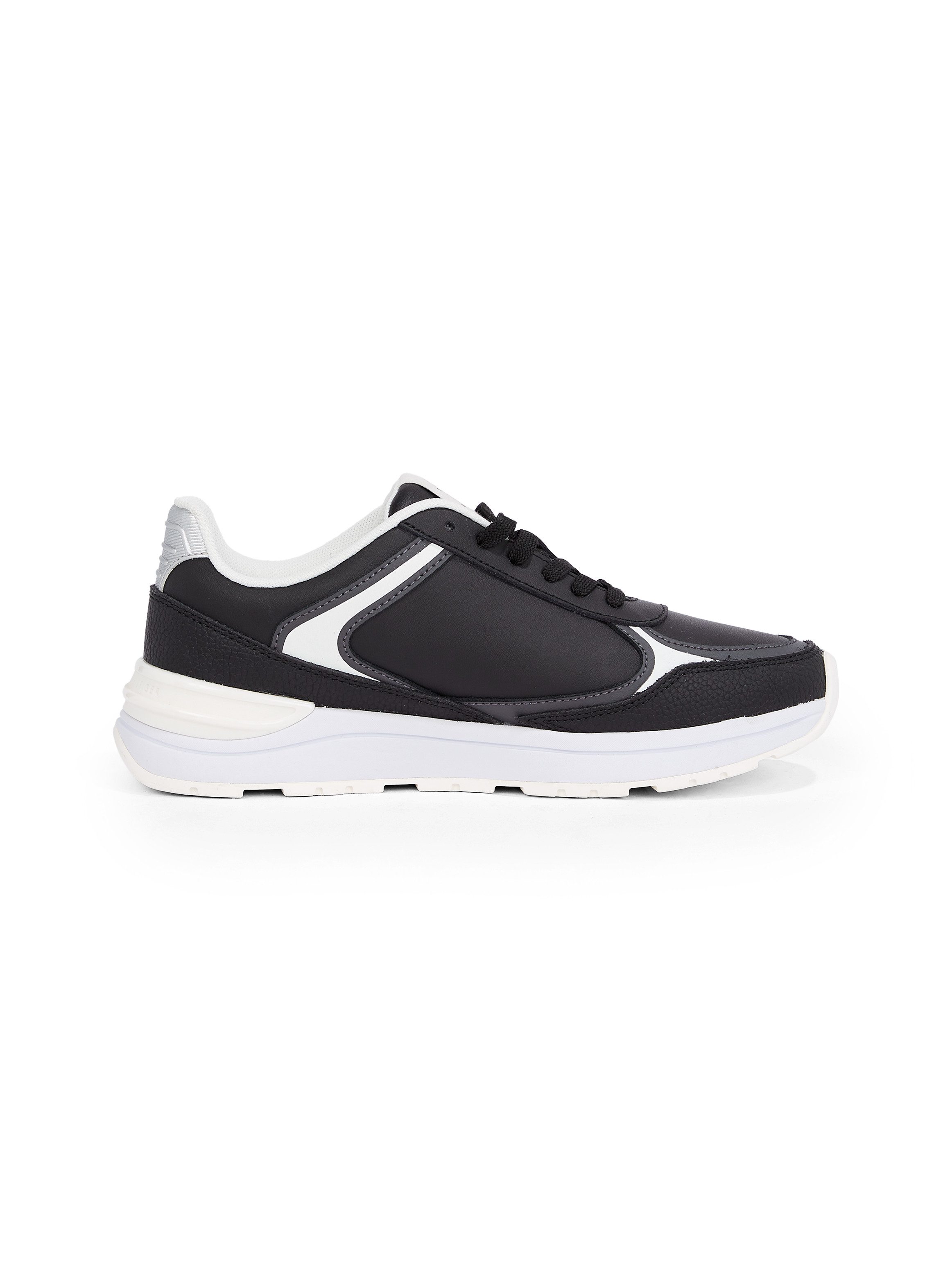 Tommy Hilfiger Sneakers met sleehak CASUAL FASHION RUNNER LTHR vrijetijdsschoen, lage schoen, veterschoen met contrast bies
