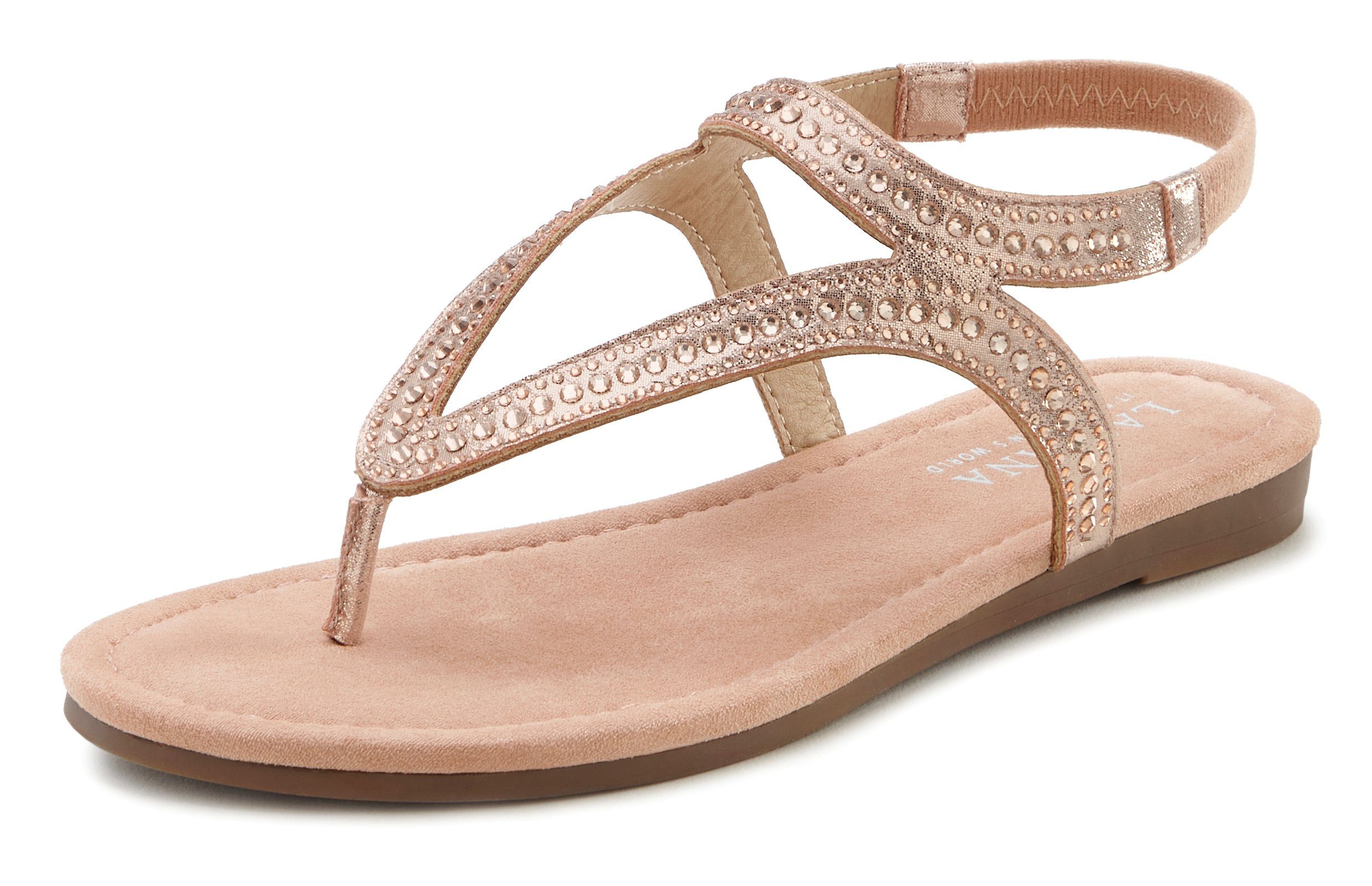 Lascana Teenslippers Sandaal, pantoletten met strassstenen en stretchinzet VEGAN