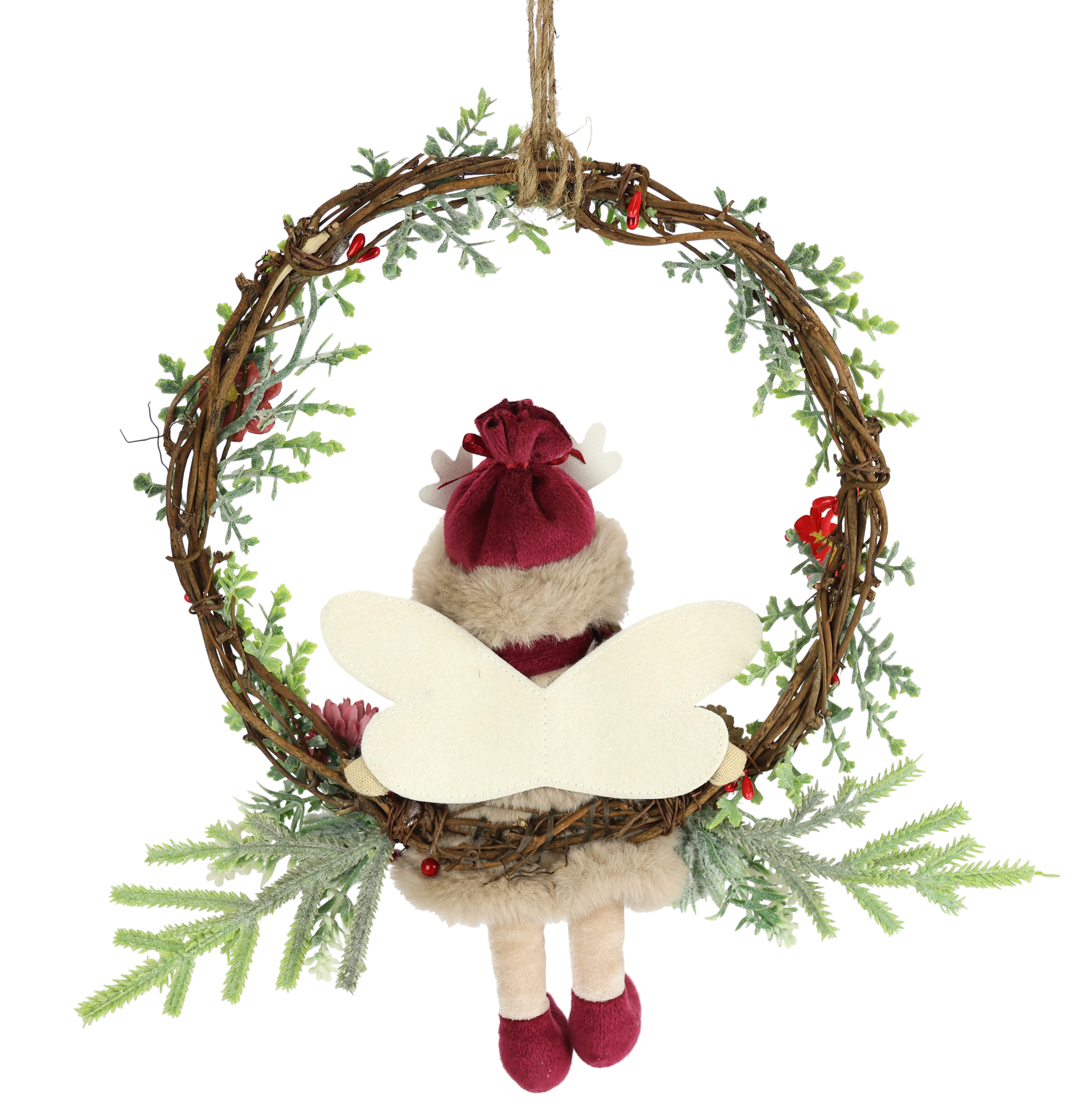 I.GE.A. Kunstkrans Dennengroen krans elf/bessen/den Gedecoreerde kerstkrans decor kerstdecoratie deurkrans adventskrans (1 stuk)