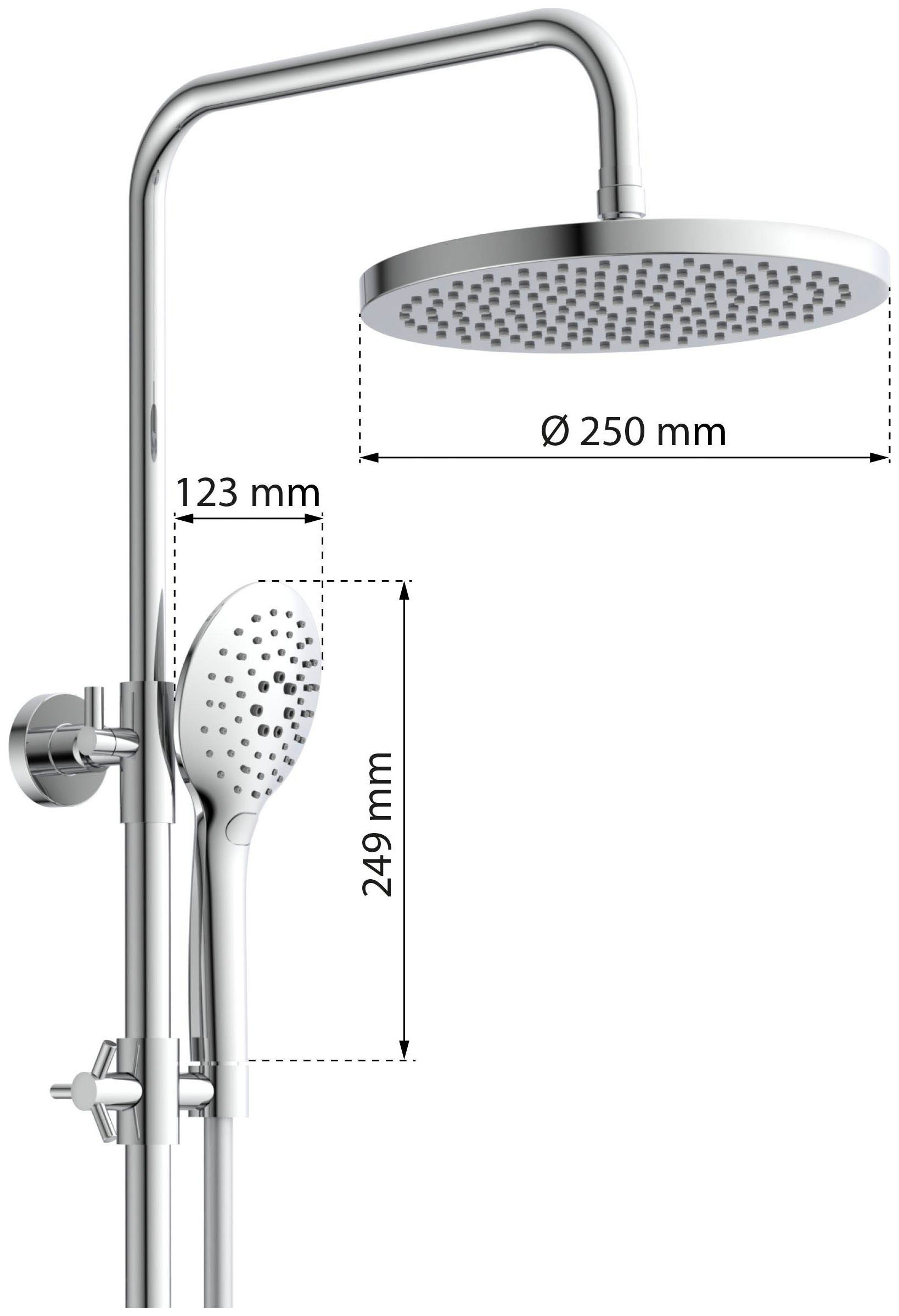 Eisl Douchestang-set Futura met thermostatische mengkraan en glasplaat, handdouche met 3 functies (complete set)