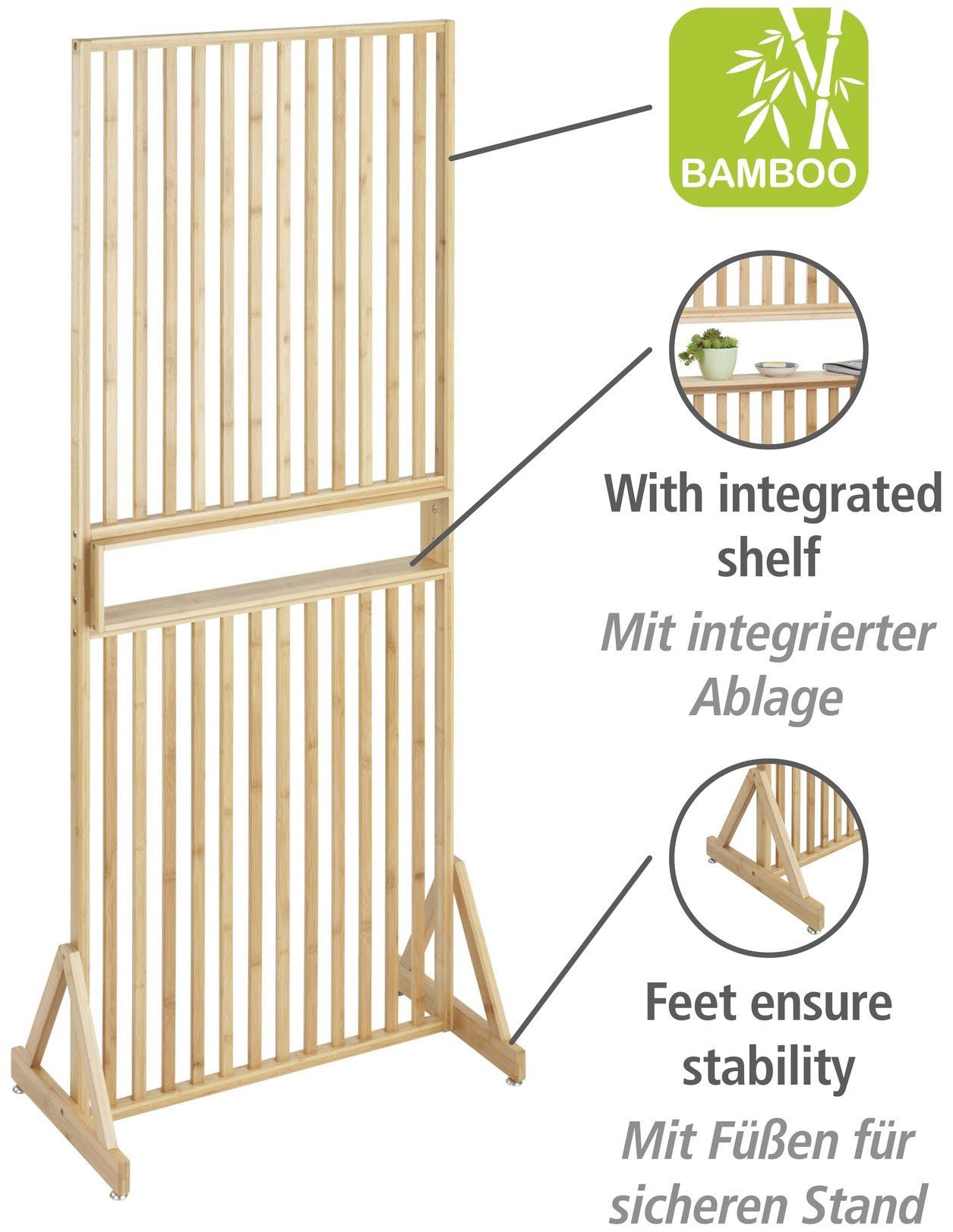 WENKO Scheidingswand Ruimteverdeler Kailua met planchet, van bamboe