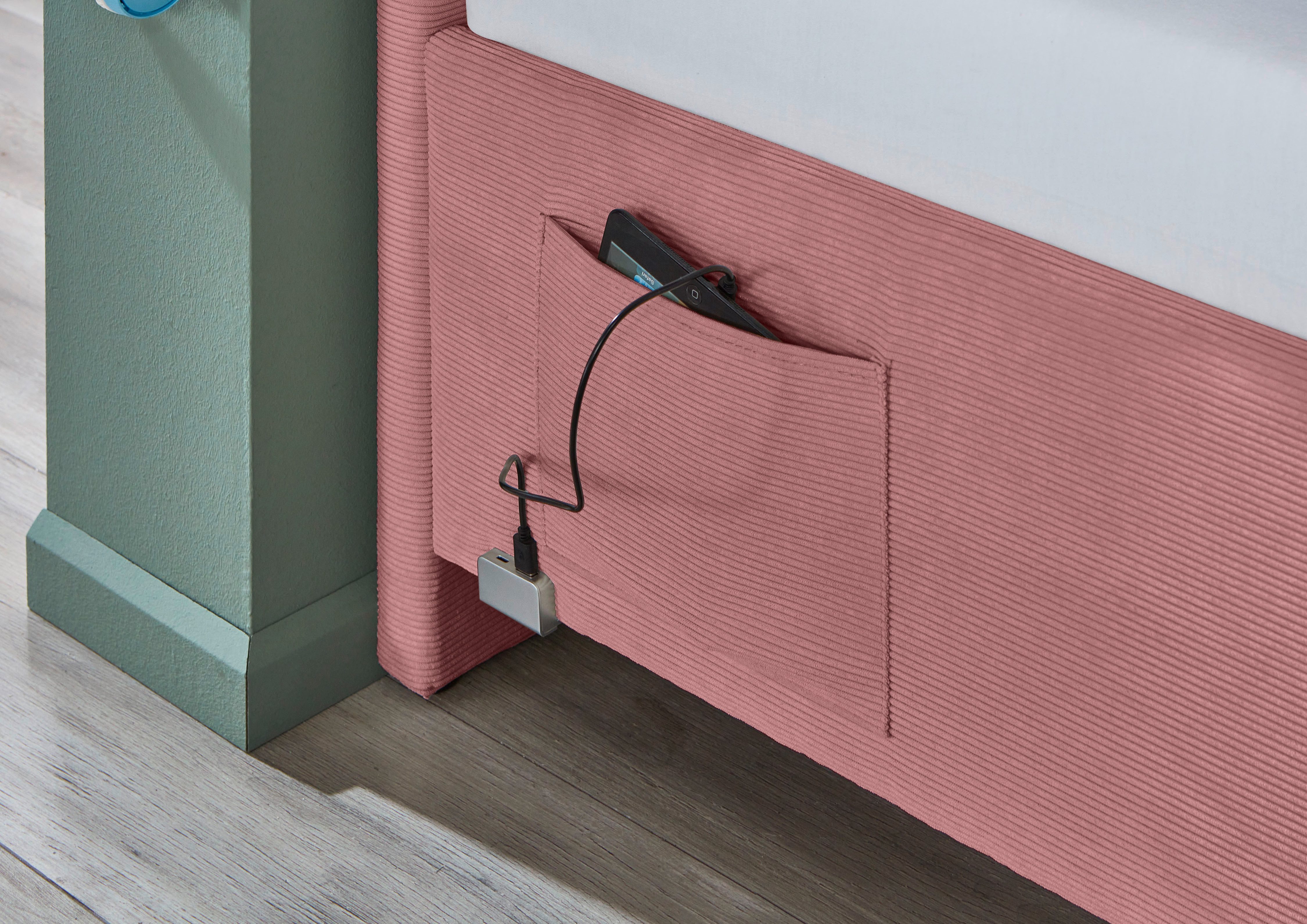 meise.möbel Kinderledikant Blauw Bekleed bed naar keuze met bedkist, tienerbed inclusief USB-aansluiting