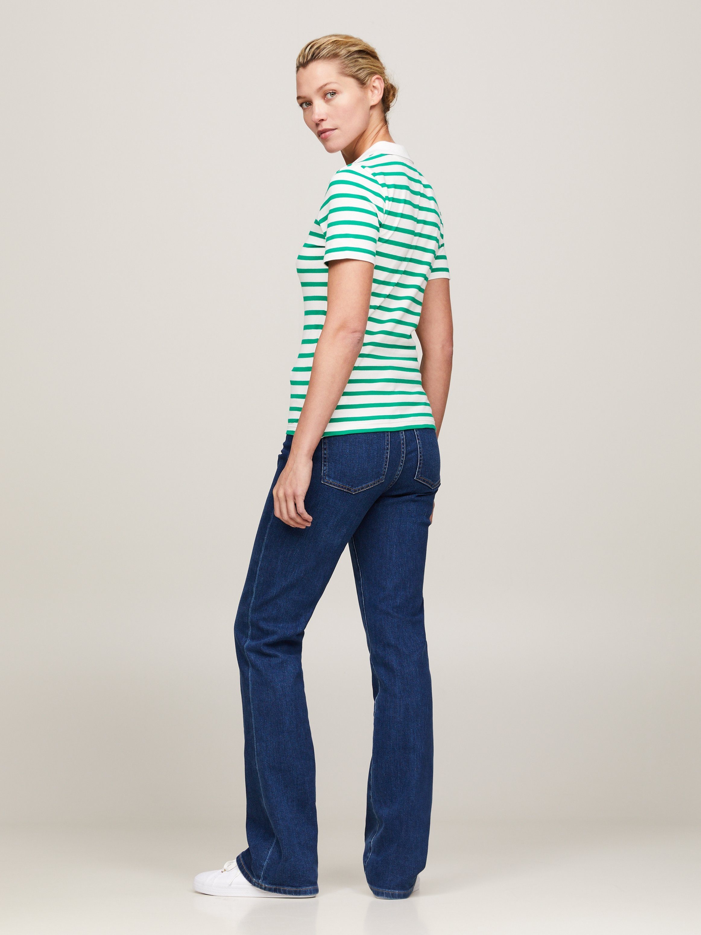 Tommy Hilfiger Poloshirt 1985 SLIM PIQUE STRIPE POLO SS met discreet geborduurd tommy hilfiger logo
