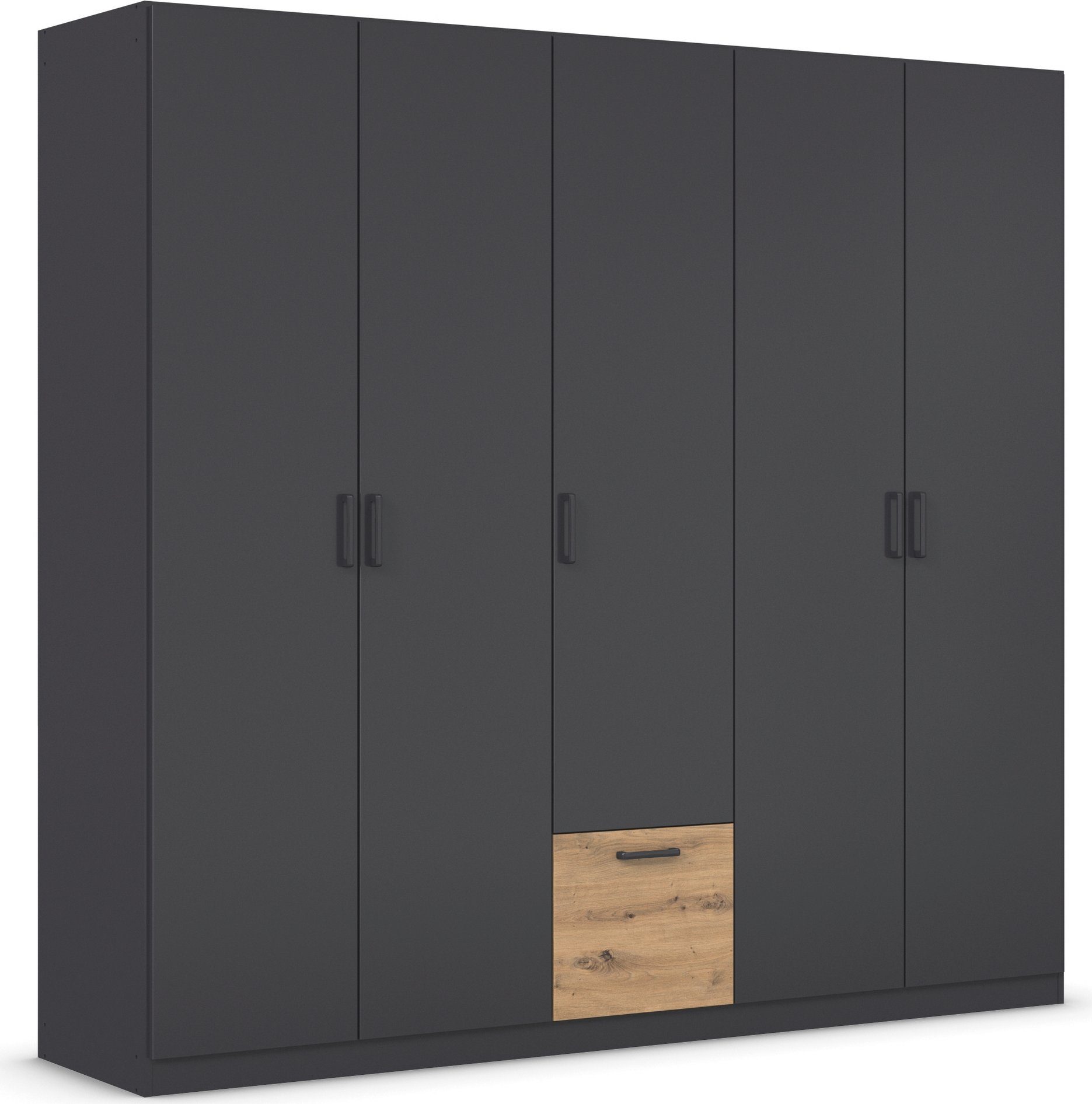 rauch Draaideurkast Kledingkast kast garderobe waskast BARI met lades in het midden, moderne greep in grijs metallic made in germany
