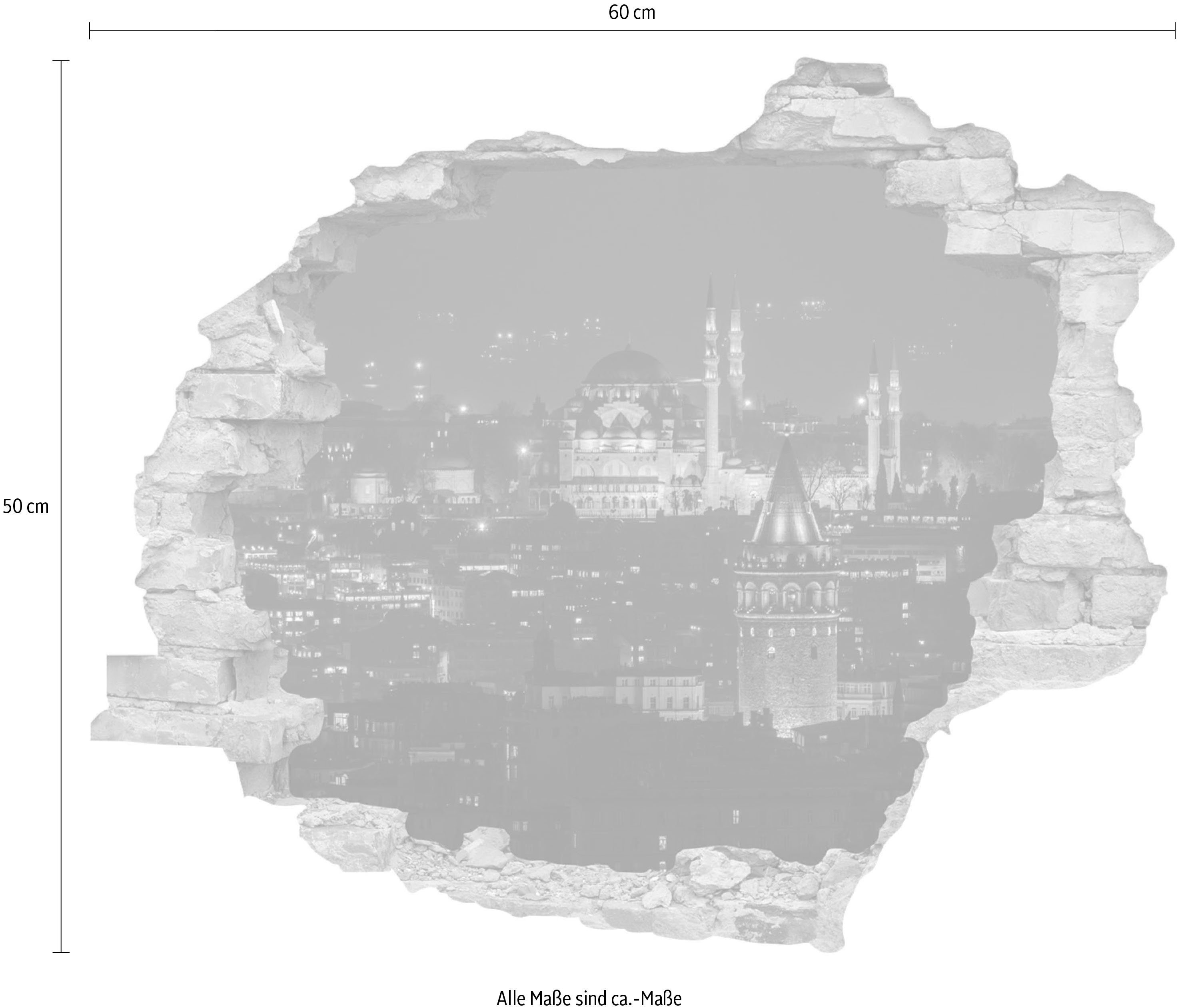 queence Wandfolie Stad 's nachts Muursticker, muurdecoratie, zelfklevend, 3D, muurdurchbraak (1 stuk)