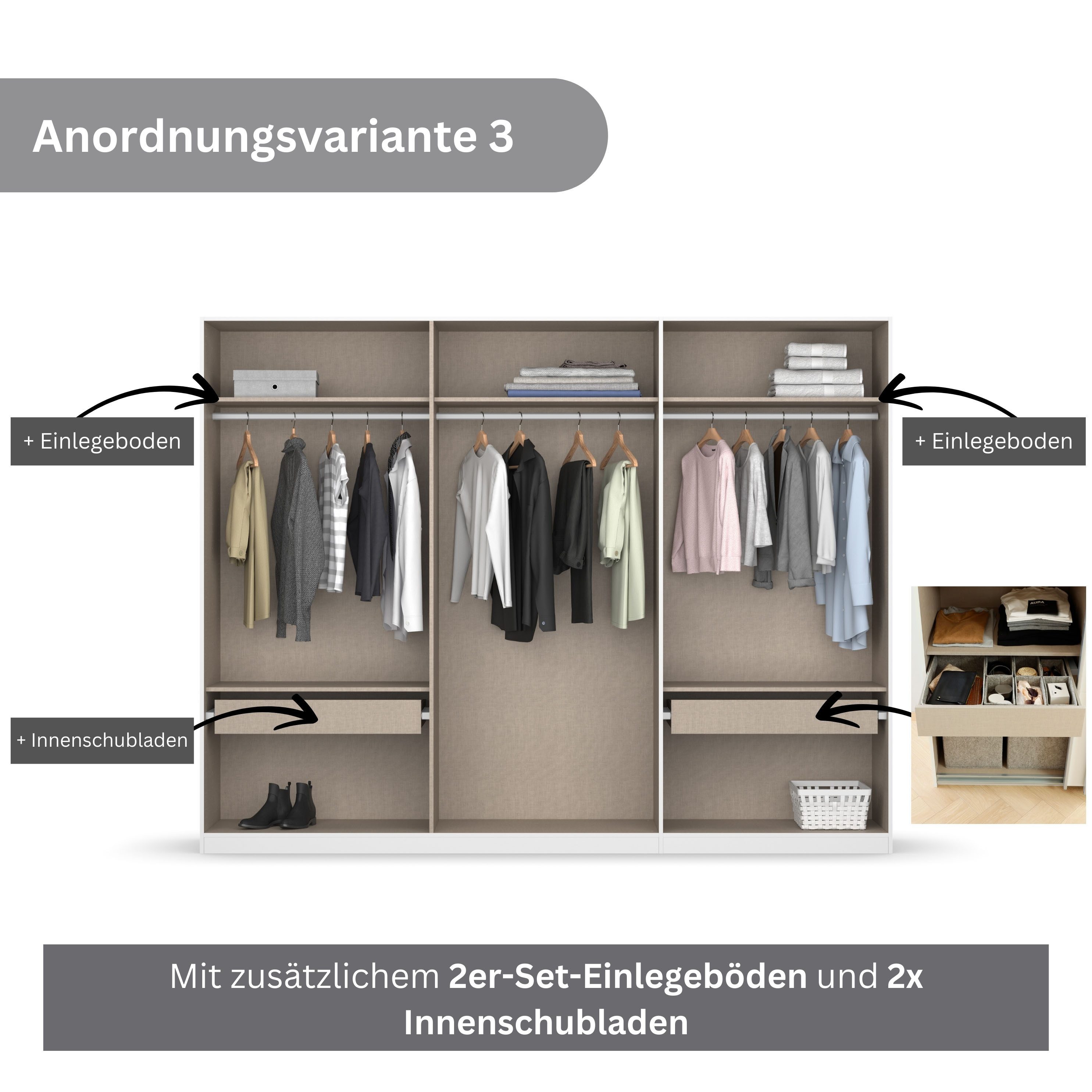 rauch Draaideurkast Kledingkast kast garderobe KOLUNA met decor-front inclusief 2 binnenladen en extra legplanken made in germany