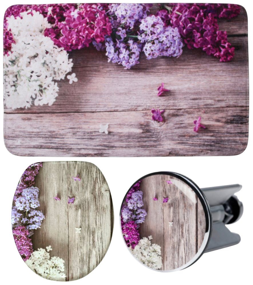 Sanilo Set badkameraccessoires Lila bestaand uit toiletzitting, badmat en wastafelplug...