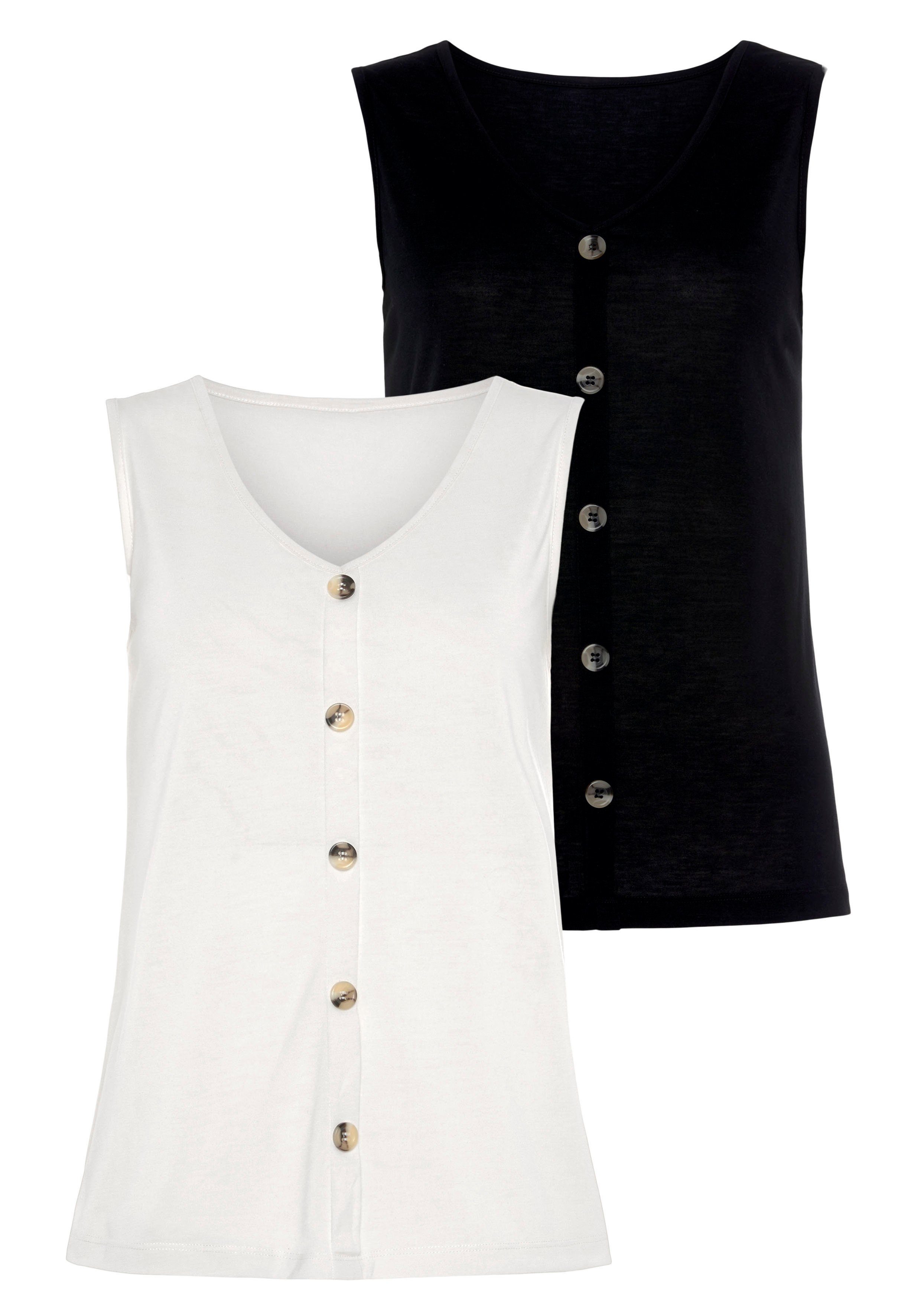 Lascana Shirttop Met sierknoopsluiting in een gemakkelijk te onderhouden kwaliteit (2-delig, Set van 2) dames tops maat 44/46 wit