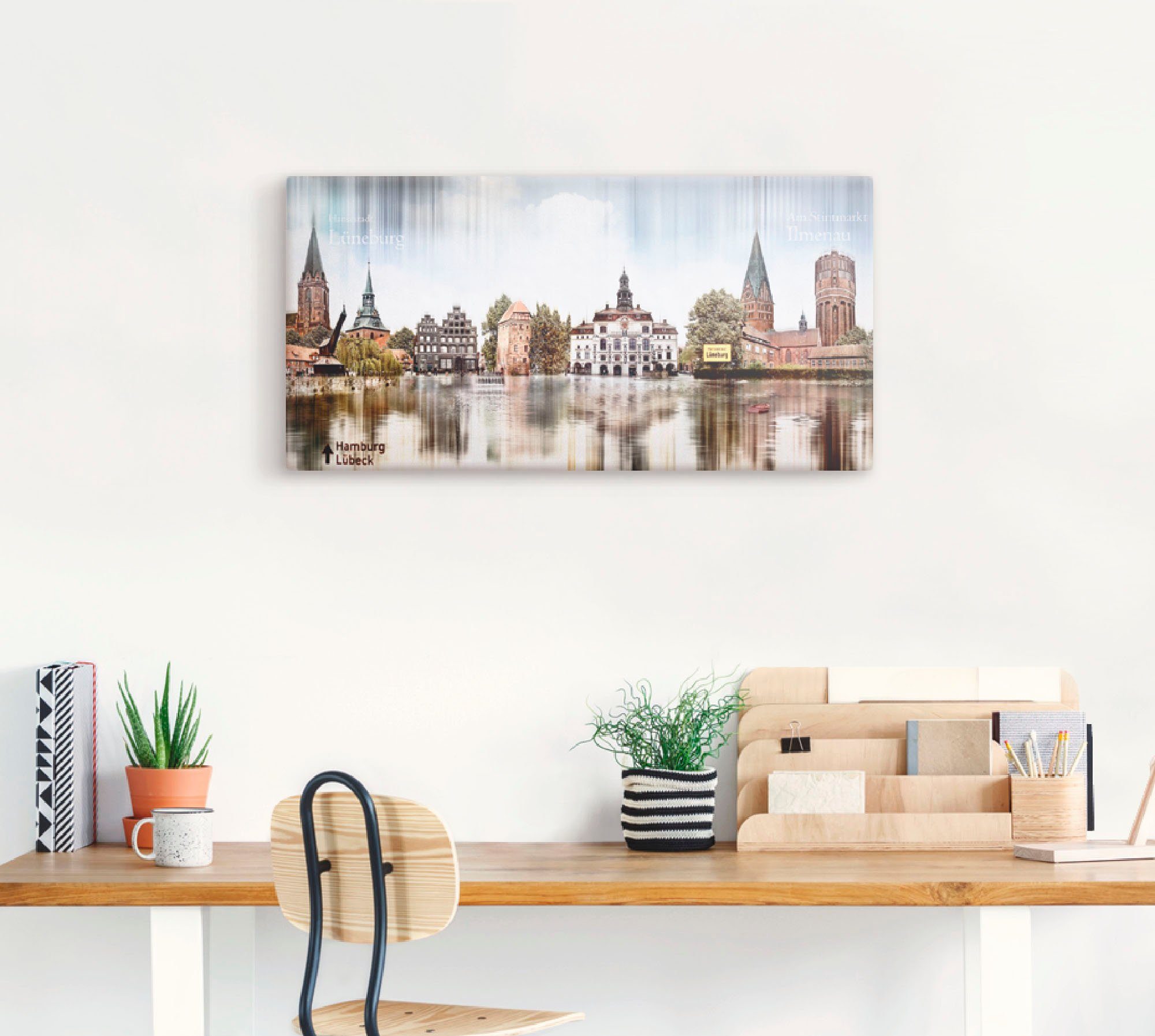 Artland Artprint op linnen Lüneburg skyline abstracte collage