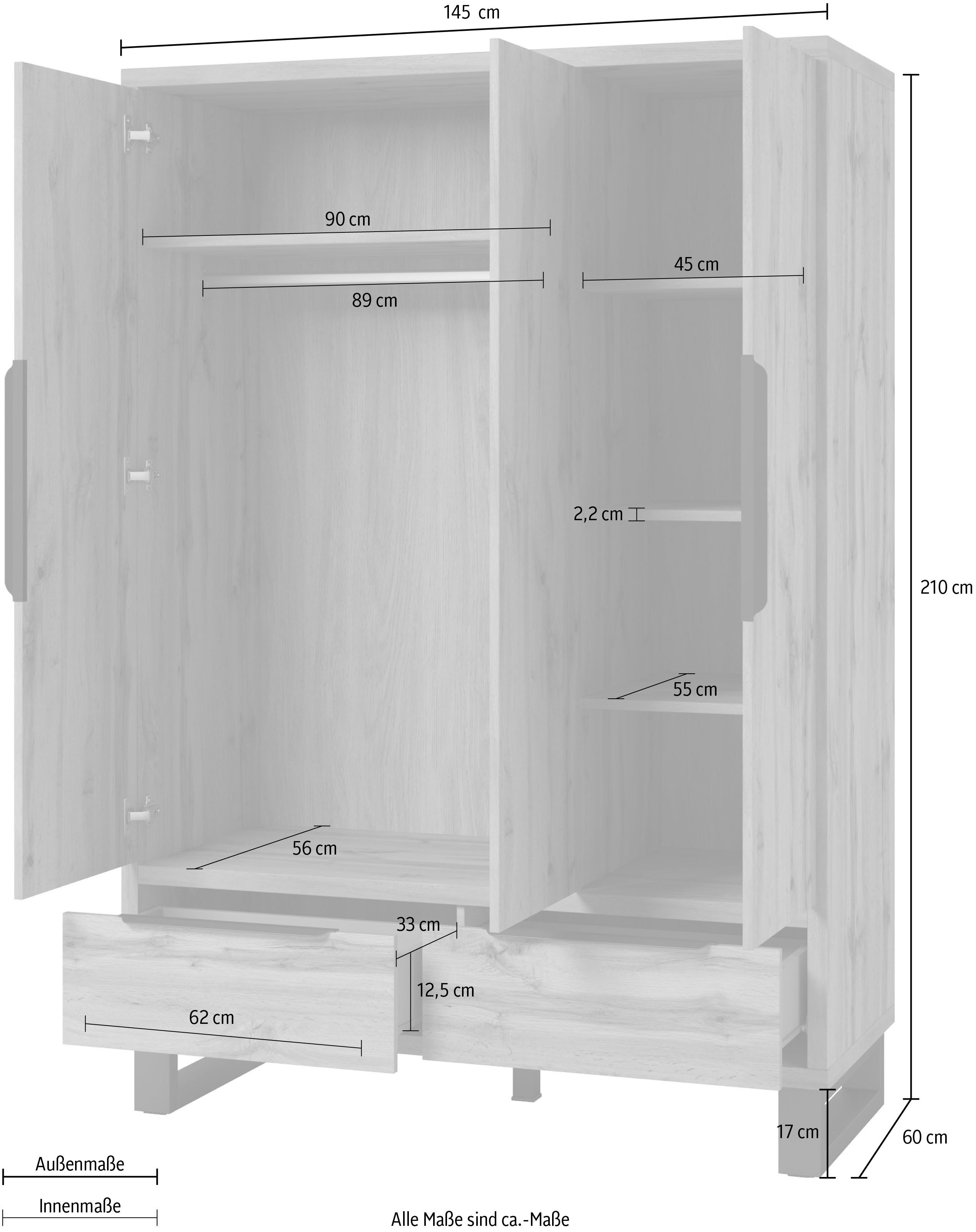 Home affaire Draaideurkast Bronne, breedte 145 cm, linnenkast inclusief binneninrichting