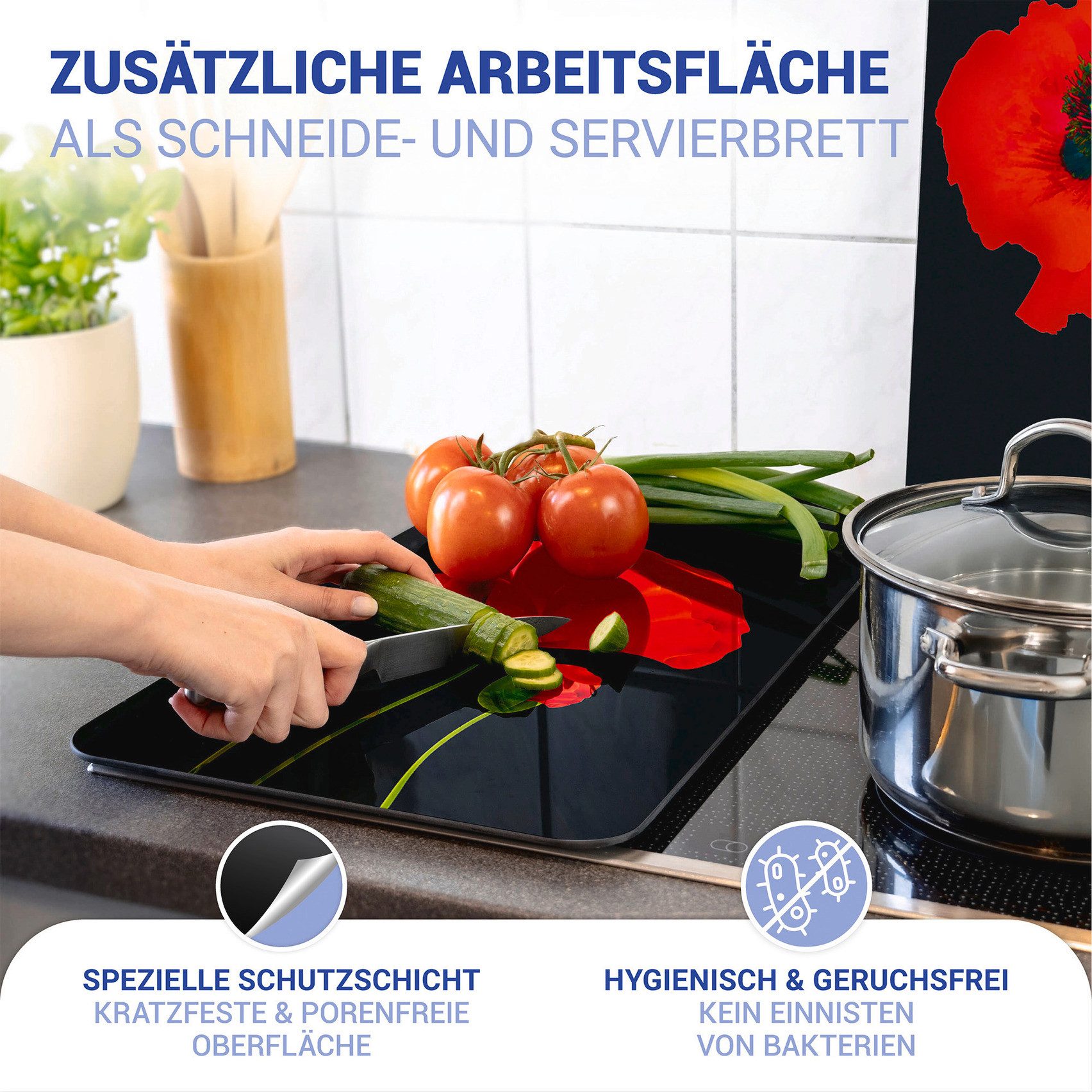 WENKO Kookplaatdeksel Universal Model Mohn Kookplaatafdekking voor alle soorten kookplaten, krasvast, met antislipvoetjes (set, 2-delig)