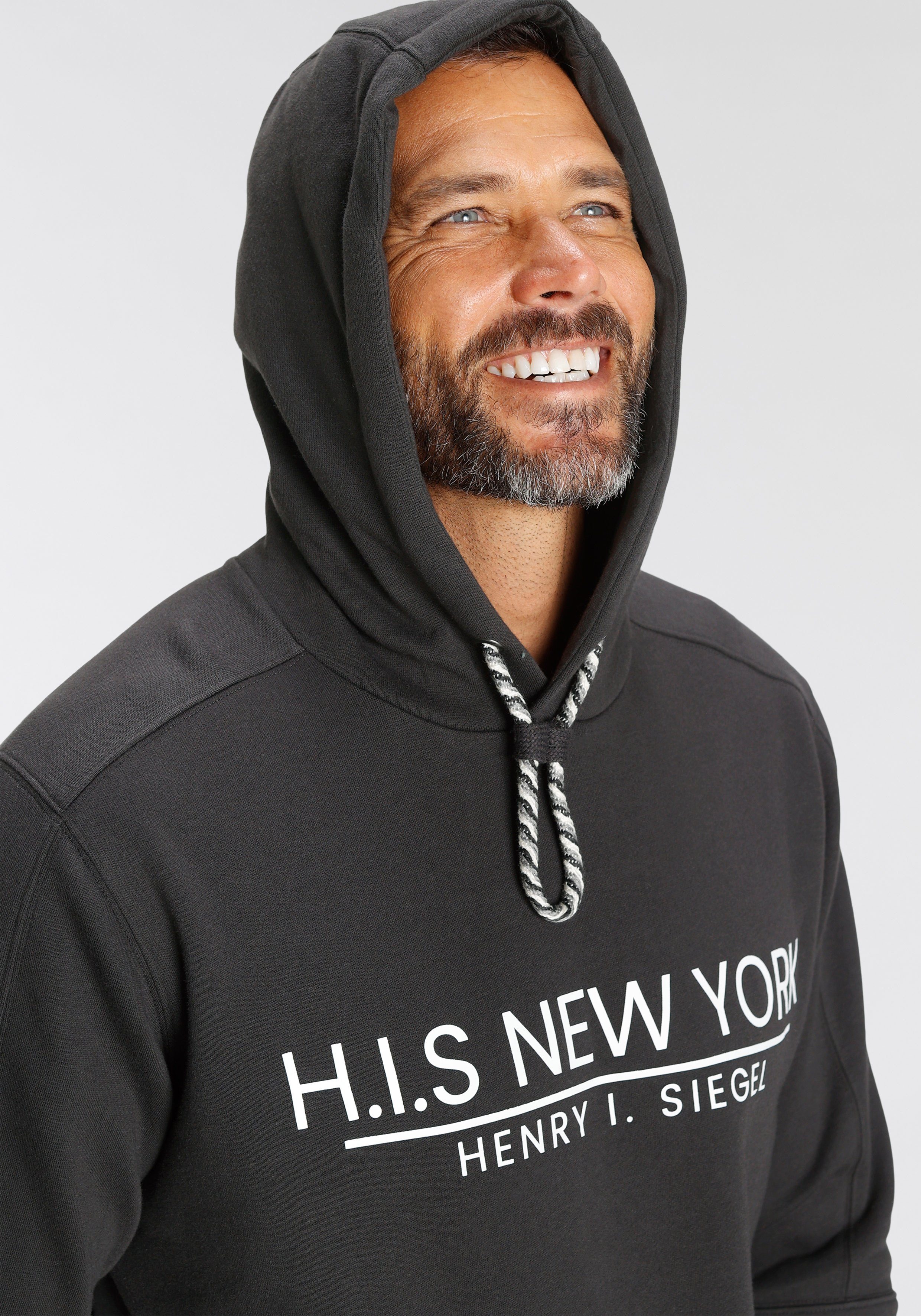 H.I.S Sweatshirt bedrukt ontwerp, met capuchon en koord, van katoenmix