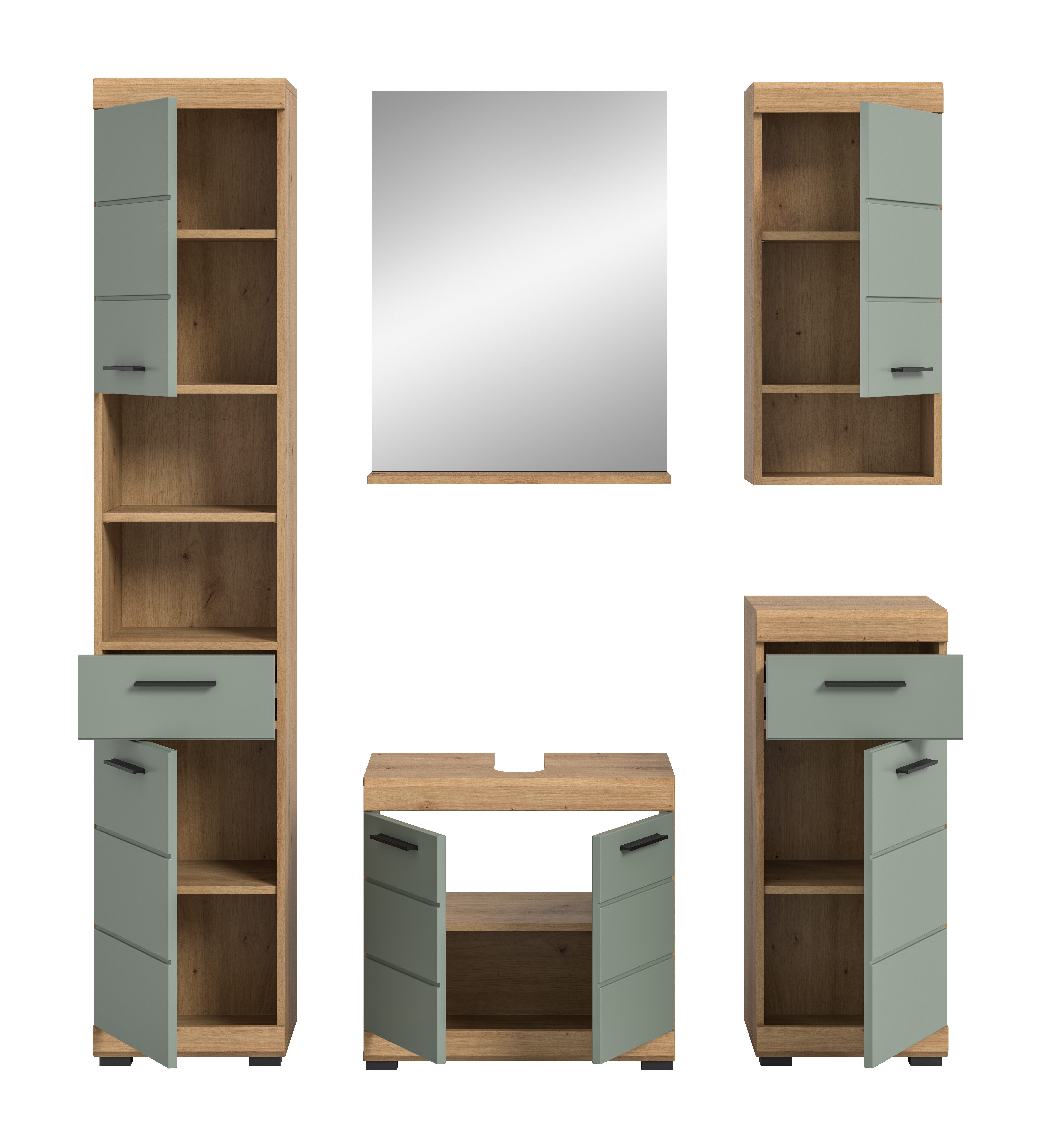 INOSIGN Badmeubelset Siena, 5-delig, bestaande uit: Hoge kast, WBU, spiegel, onderkast, hangkast (set, 5 stuks)