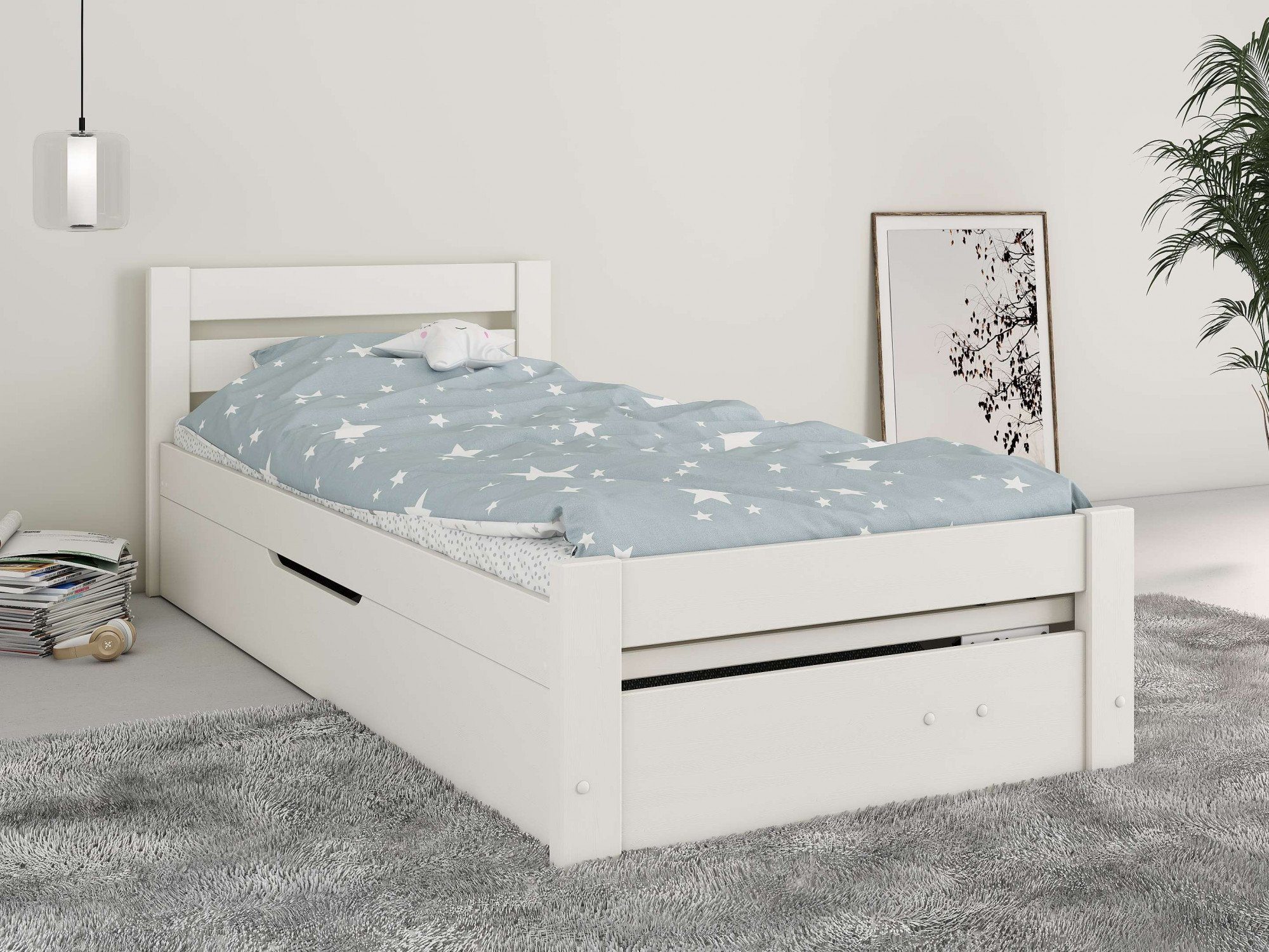 Lüttenhütt Massief houten ledikant GODJE , BESTSELLER, gecertificeerd massief hout (grenen) aan de zijkant te openen bedbox met veel opbergruimte, scandinavisch
