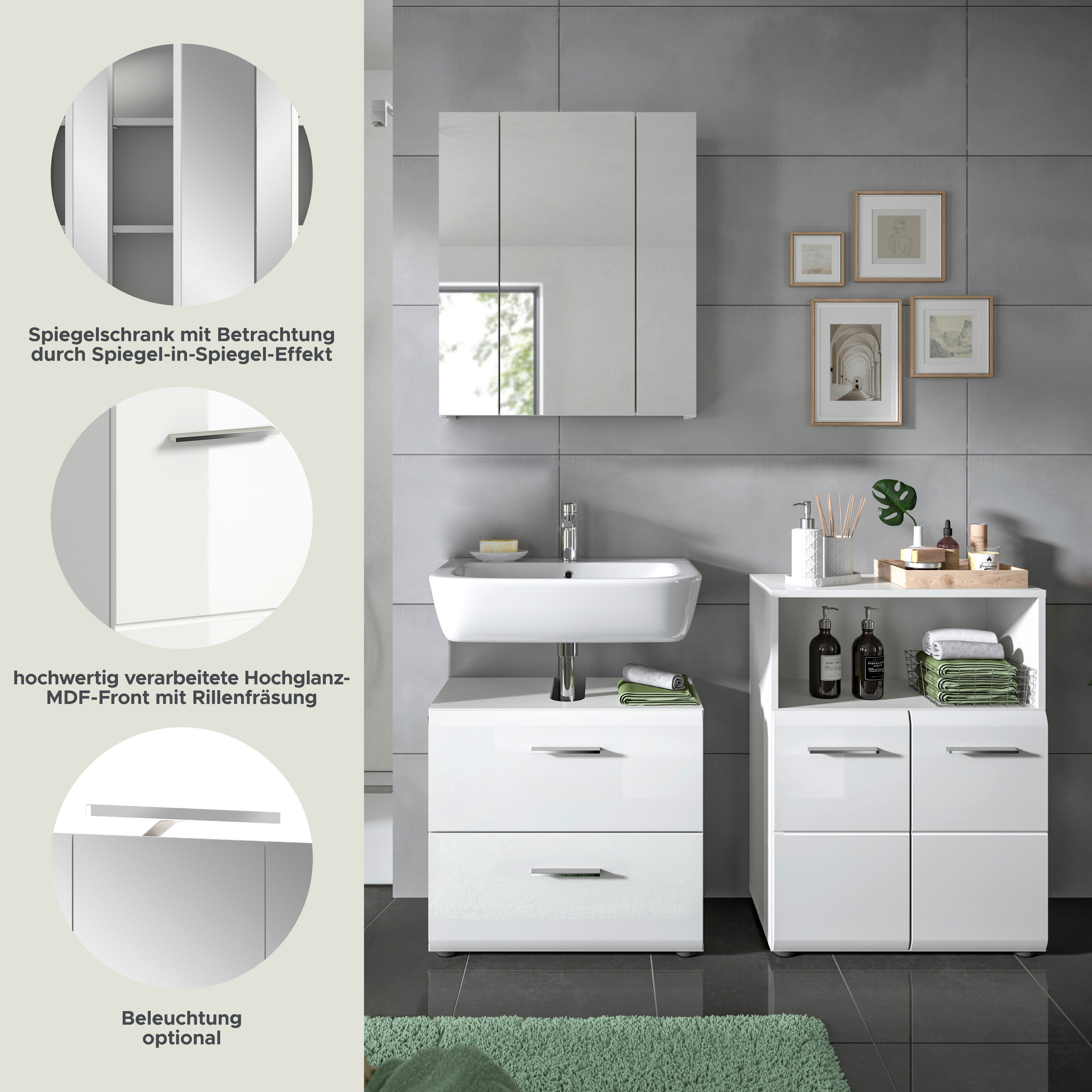 INOSIGN Badmeubelset FLORENZ, TOPSELLER!, 3-delige badcombinatie, hoogwaardige MDF-front