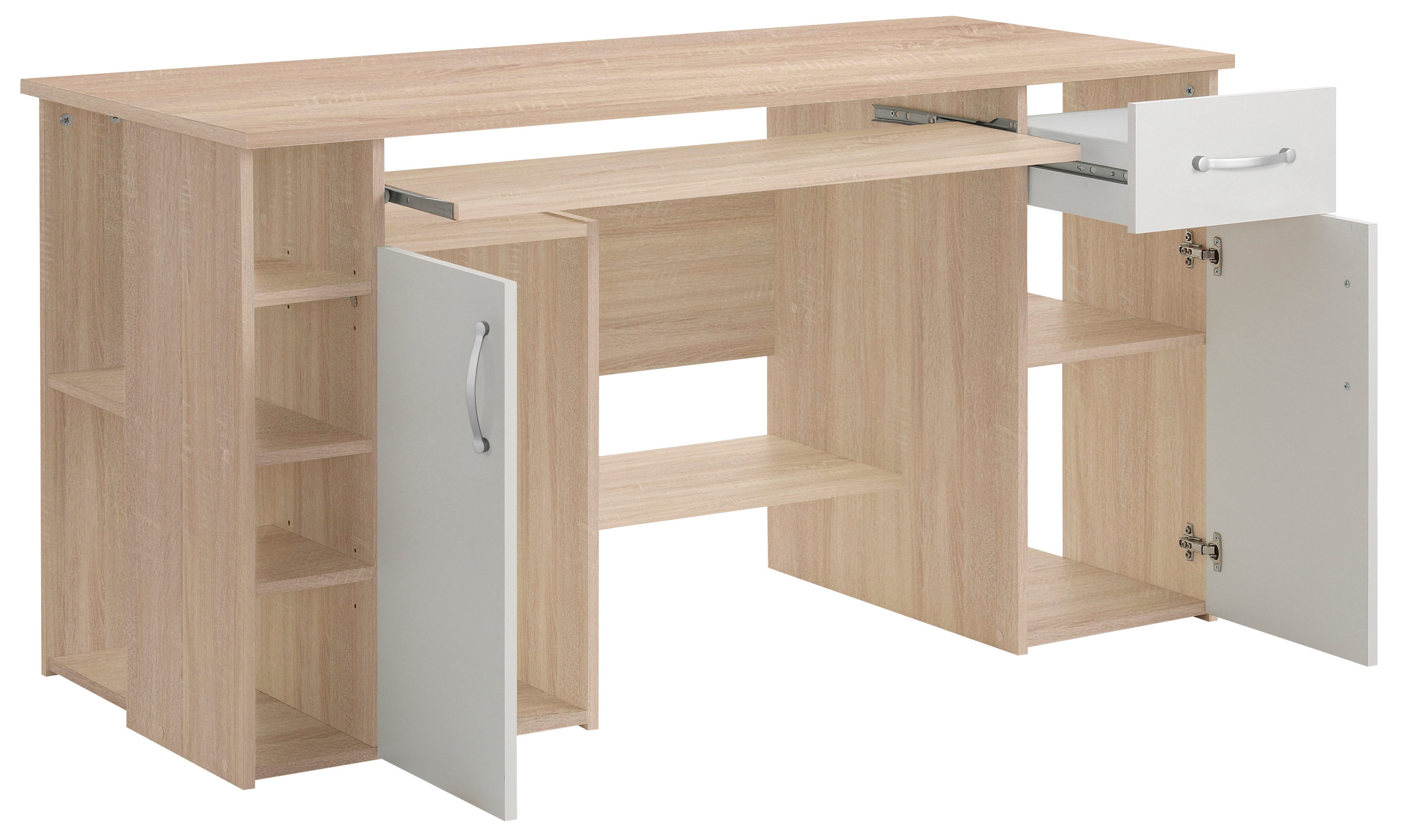 VOGL Möbelfabrik Bureau Tim met zijopen vakken & toetsenborduitrekking, Printerstandaard, 1 lade, breedte 138 cm, gemaakt in Duitsland