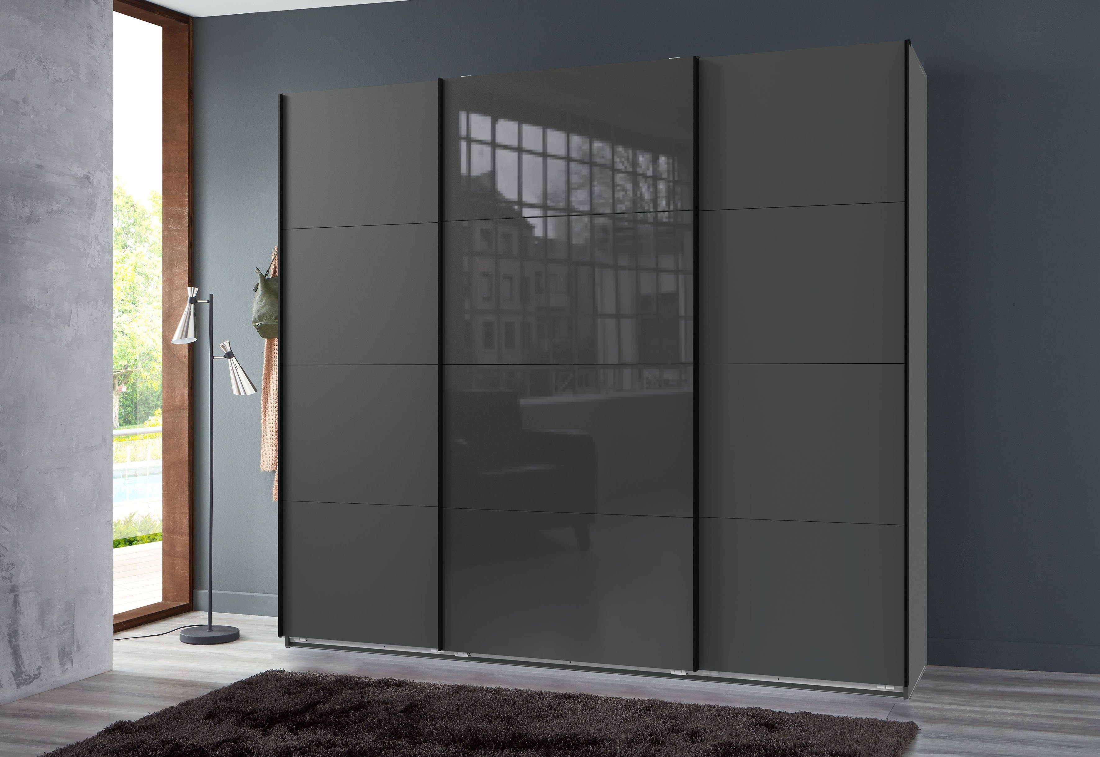 Wimex Zweefdeurkast Norderstedt Inclusief 2 stoffen dozen en 2 extra planken, met glasdeur