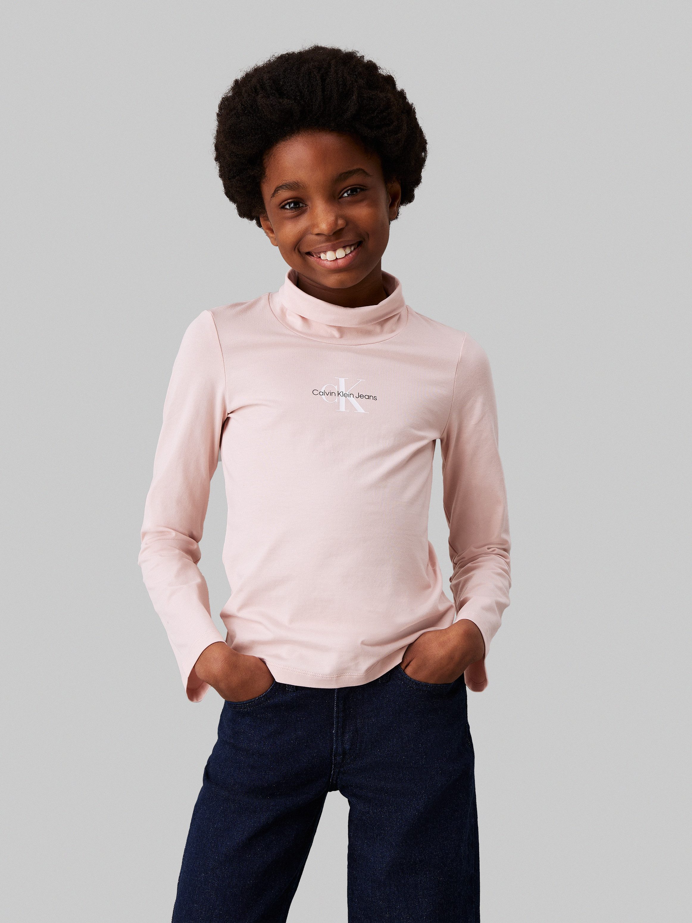 Calvin Klein Colshirt Monologo Ls Roll Neck Top voor kinderen tot 16 jaar en met logoprint