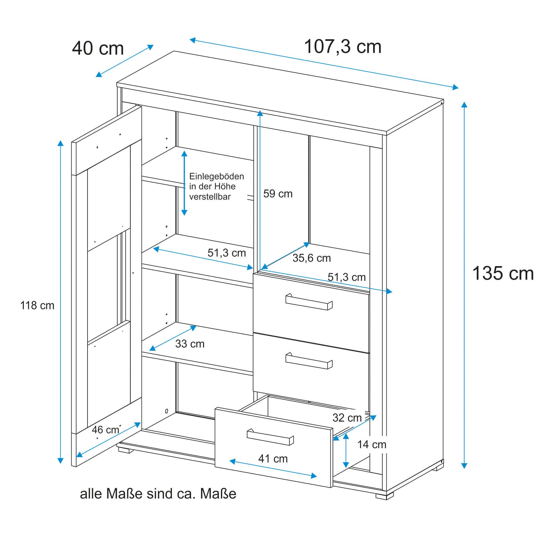 VOGL Möbelfabrik Highboard Breedte 107 cm
