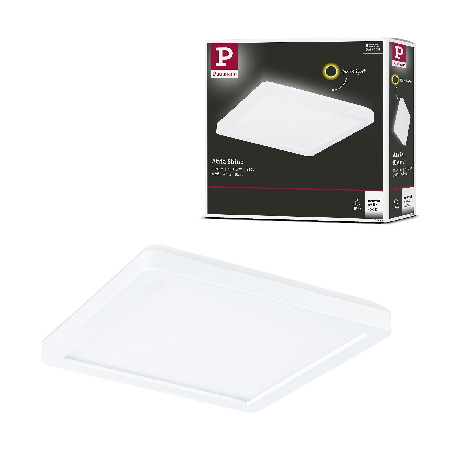 Paulmann Led-paneel Atria Shine IP44 vierkant 190x190mm 11,2W 900lm 4000K (1 stuk)