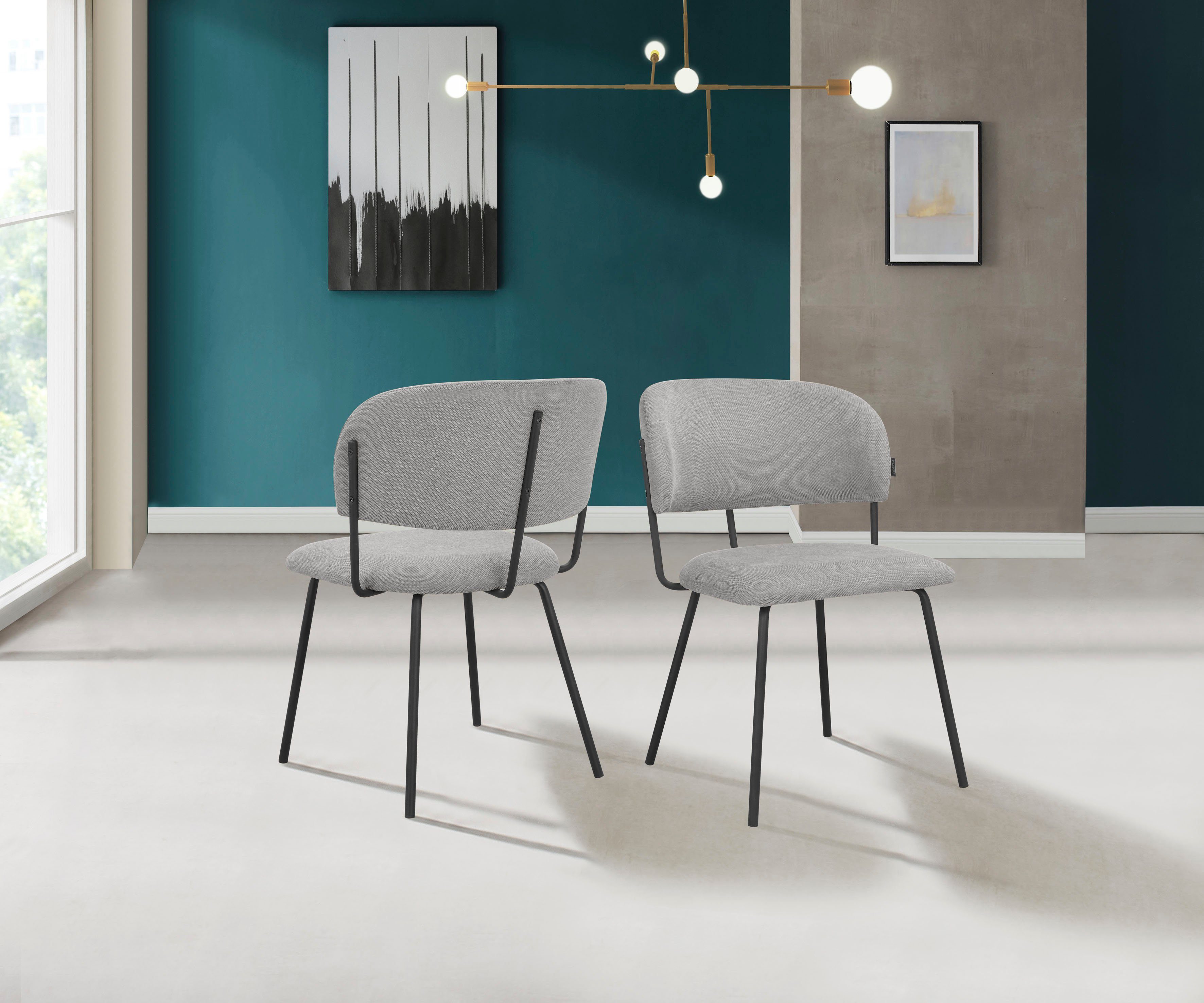 INOSIGN Eetkamerstoel Taous Zitting en rugleuning met bekleding, met onderstel van metaal, zithoogte 48 cm (2 stuks)