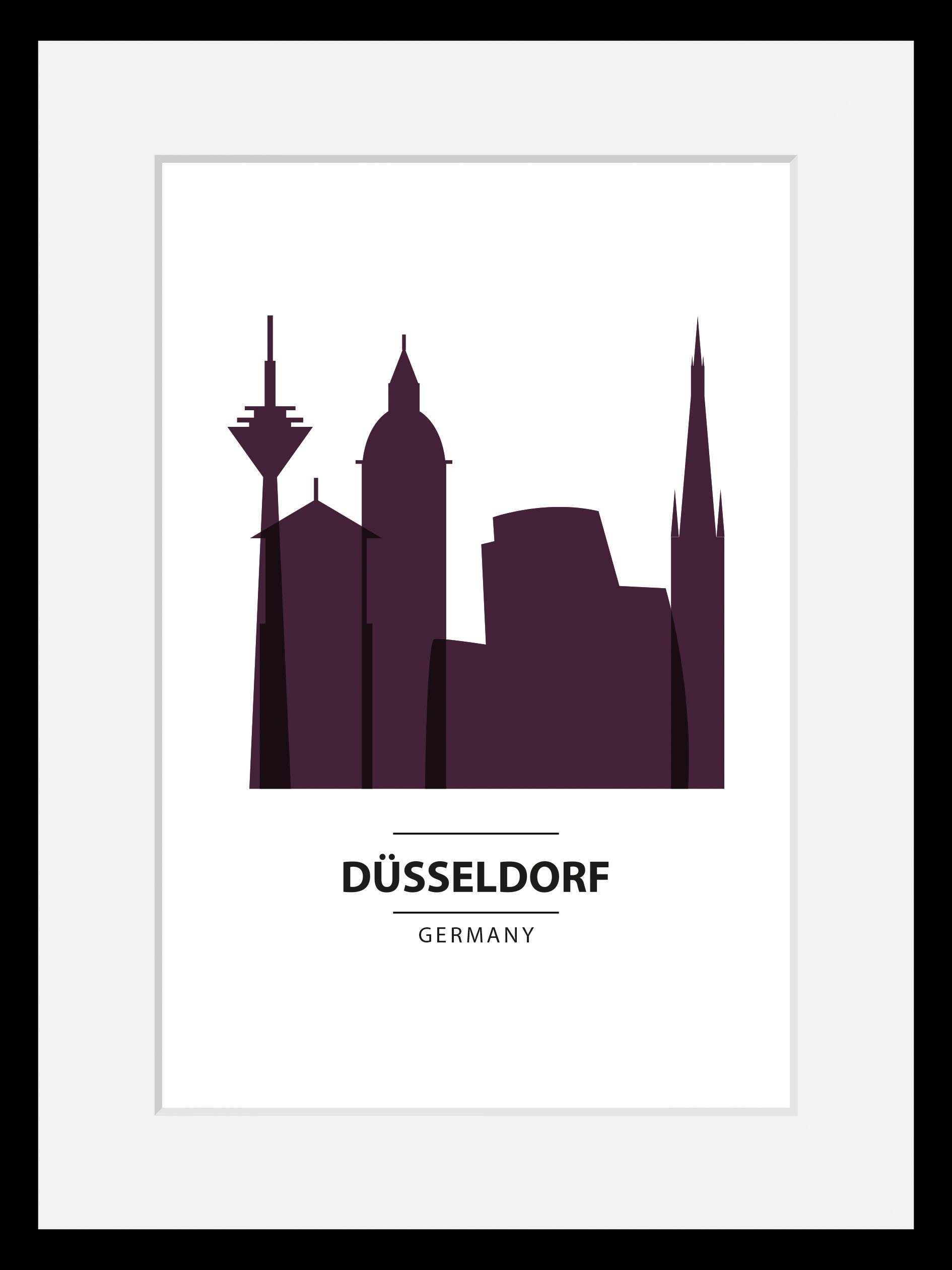 queence Wanddecoratie Düsseldorf Color Splash HD premium posterdruk incl. houten lijst (1 stuk)