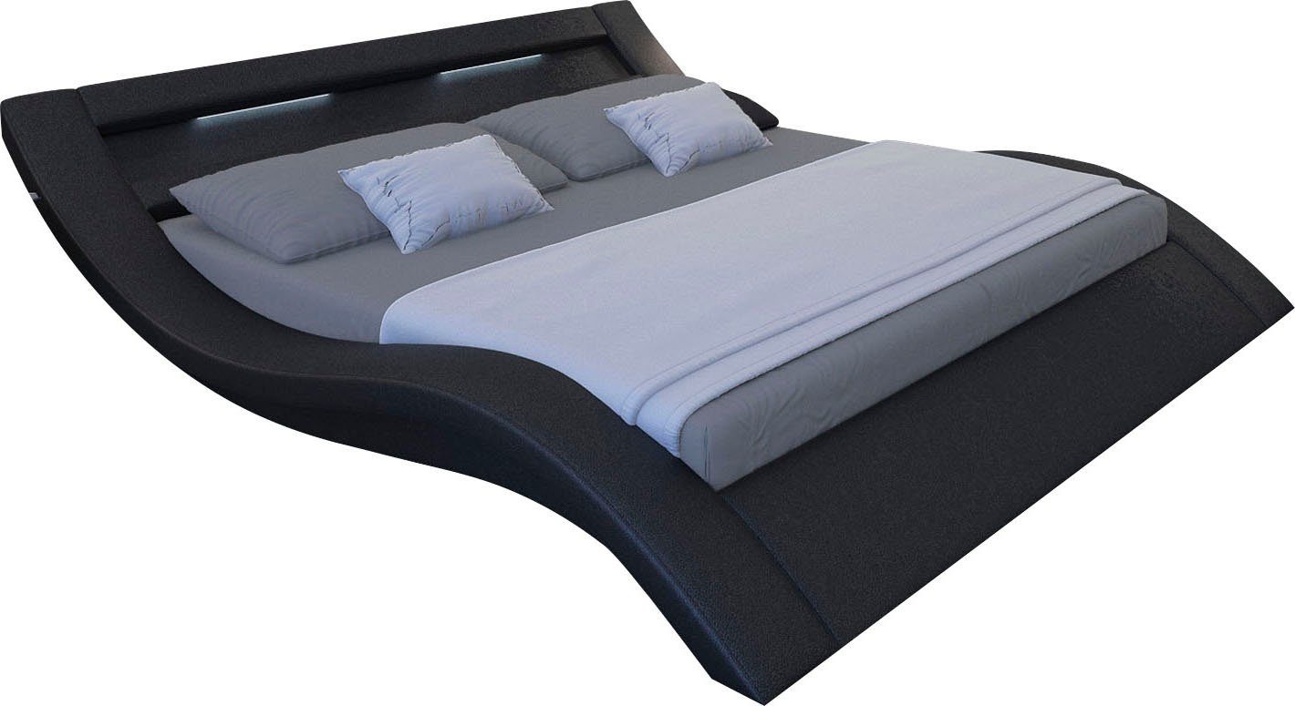SalesFever Gestoffeerd bed met ledverlichting in het hoofdbord, lounge bed in een modern model, in imitatieleer bedden zwart