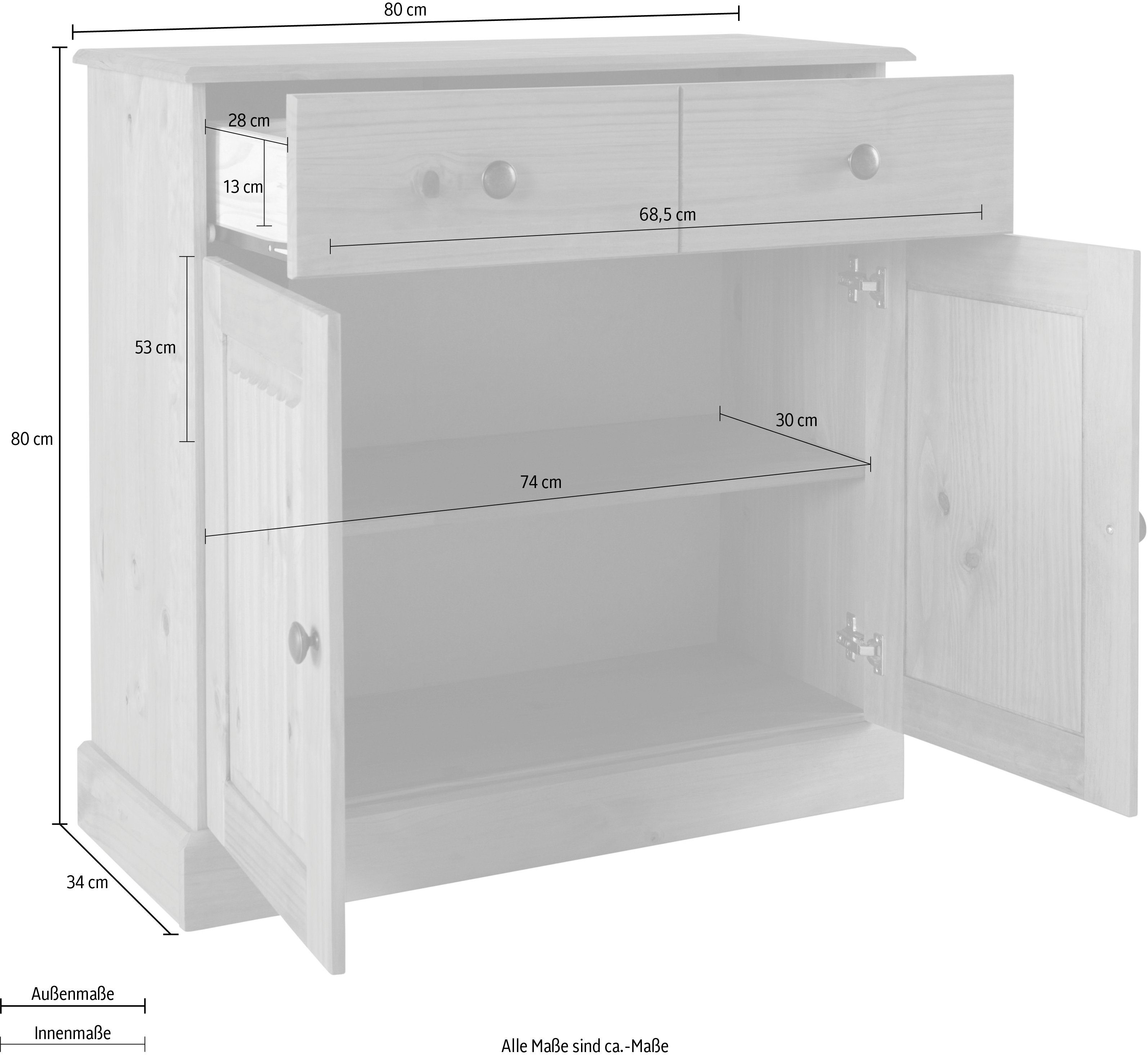 Home affaire Dressoir Liotta Commode met verstelbare inlegplank, massief dennenhout