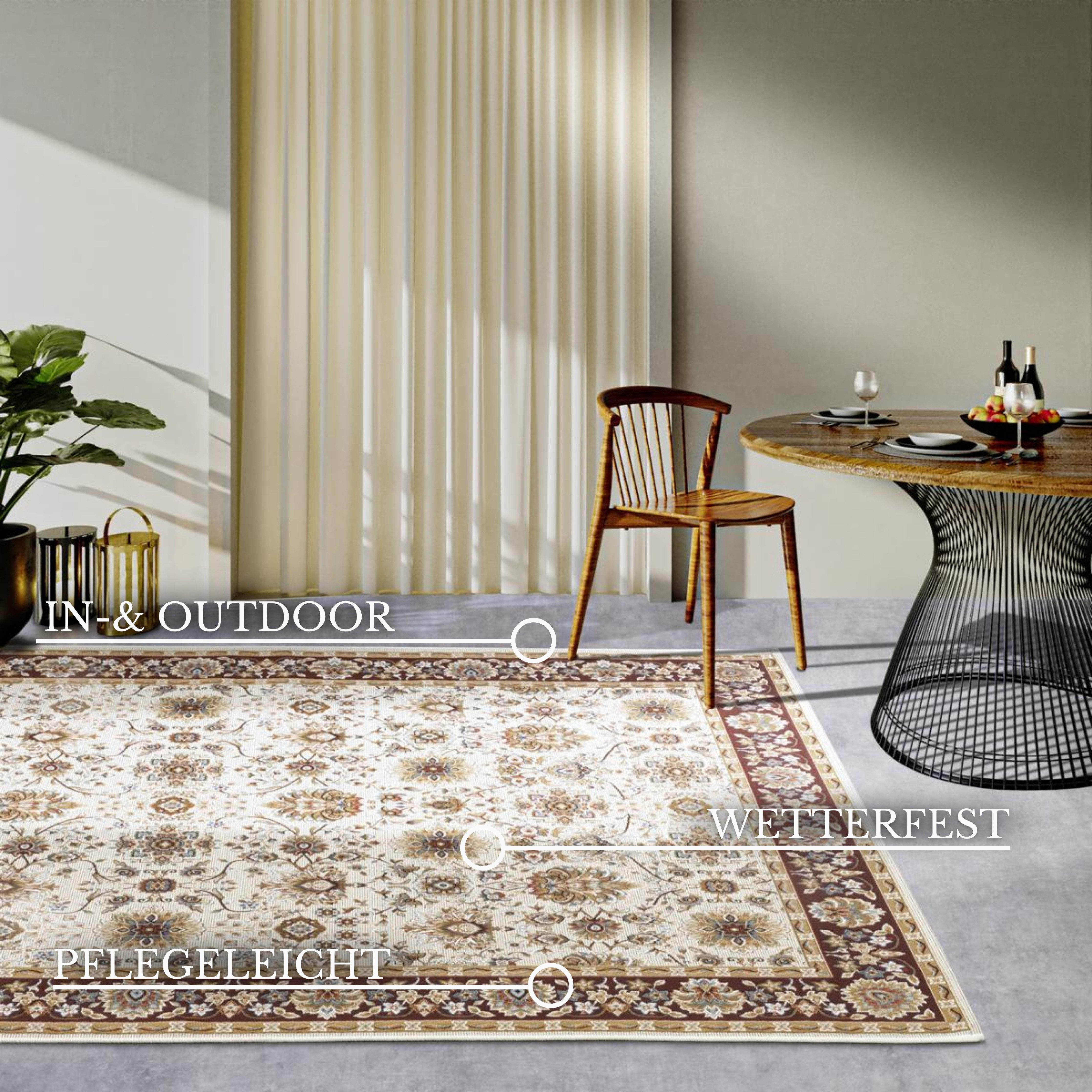 Villeroy & Boch Vloerkleed Nicolas Binnen en buiten, plat weefsel, weerbestendig, balkon, klassiek, terras