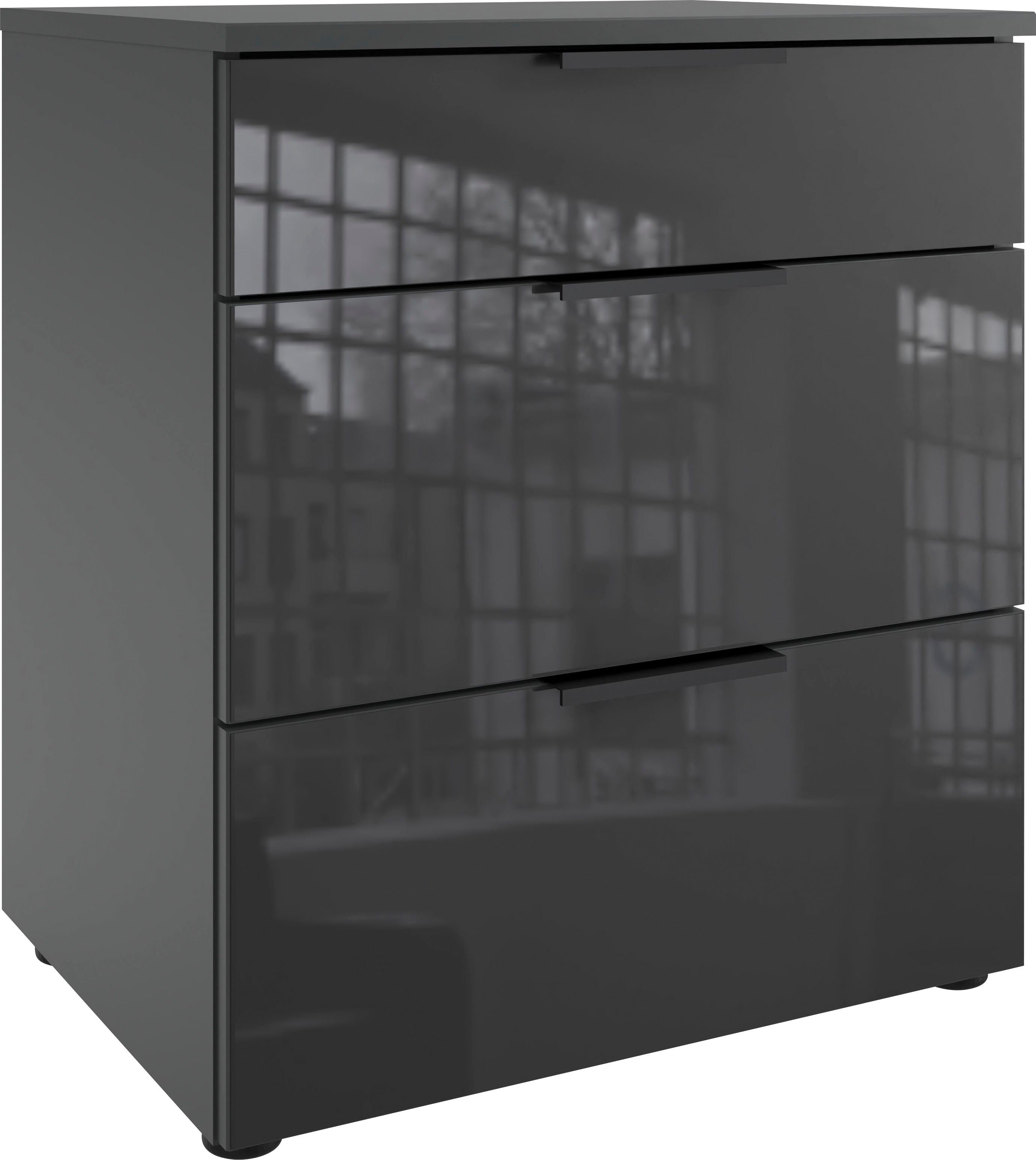 Wimex Nachtkastje Level36 black C by fresh to go met glazen elementen aan de voorkant, soft-close functie, 54 cm breed