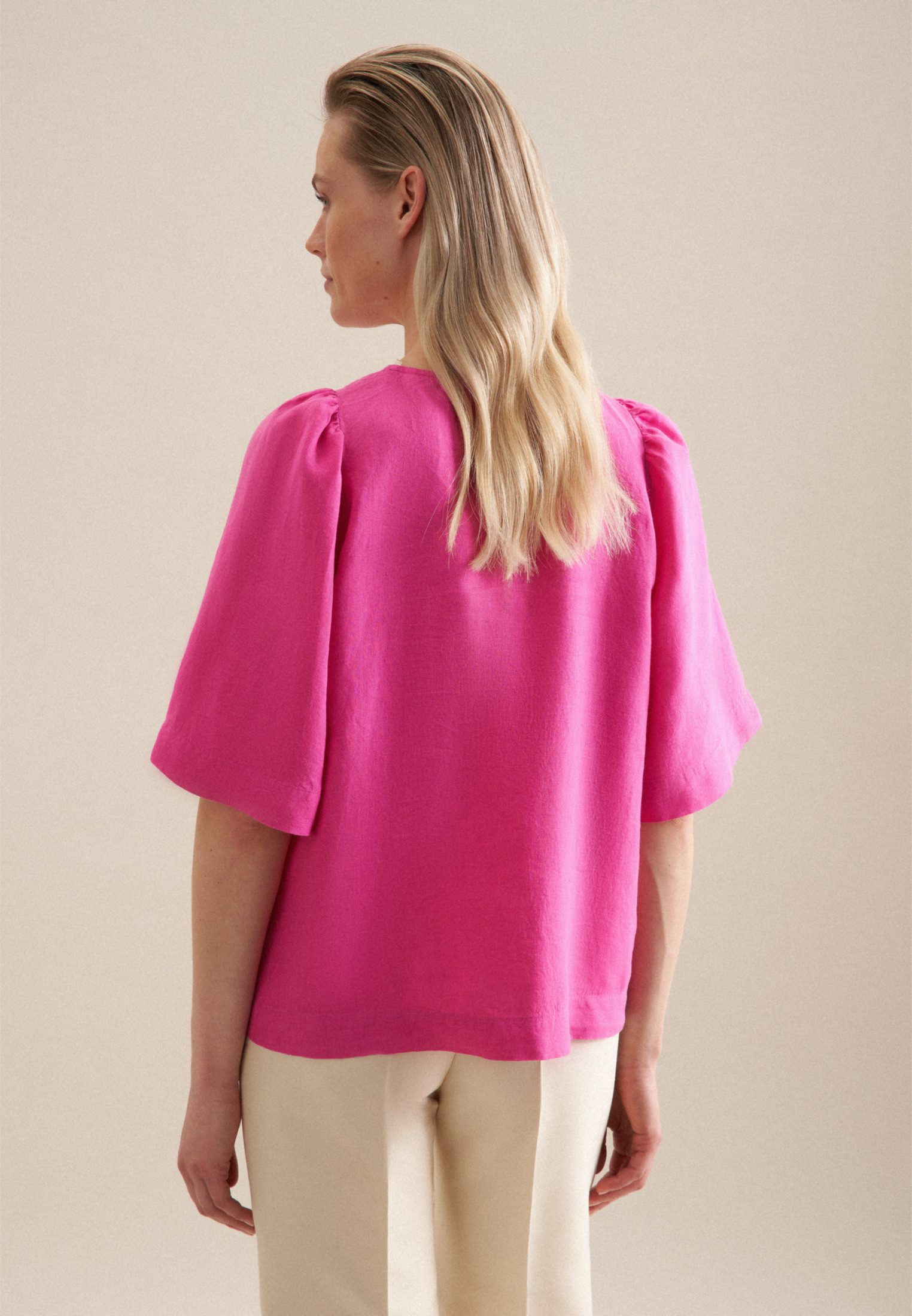 seidensticker Shirtblouse Zwarte roos Korte mouwen ronde hals uni