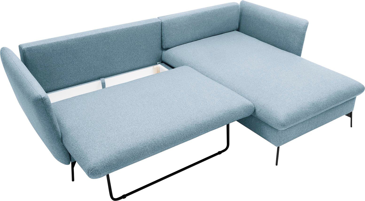 andas Hoekbank LIVORNO,258 cm, L-model, Slaapfunctie en bedlade (139/224 cm), fluweel, structuur, geweven stof